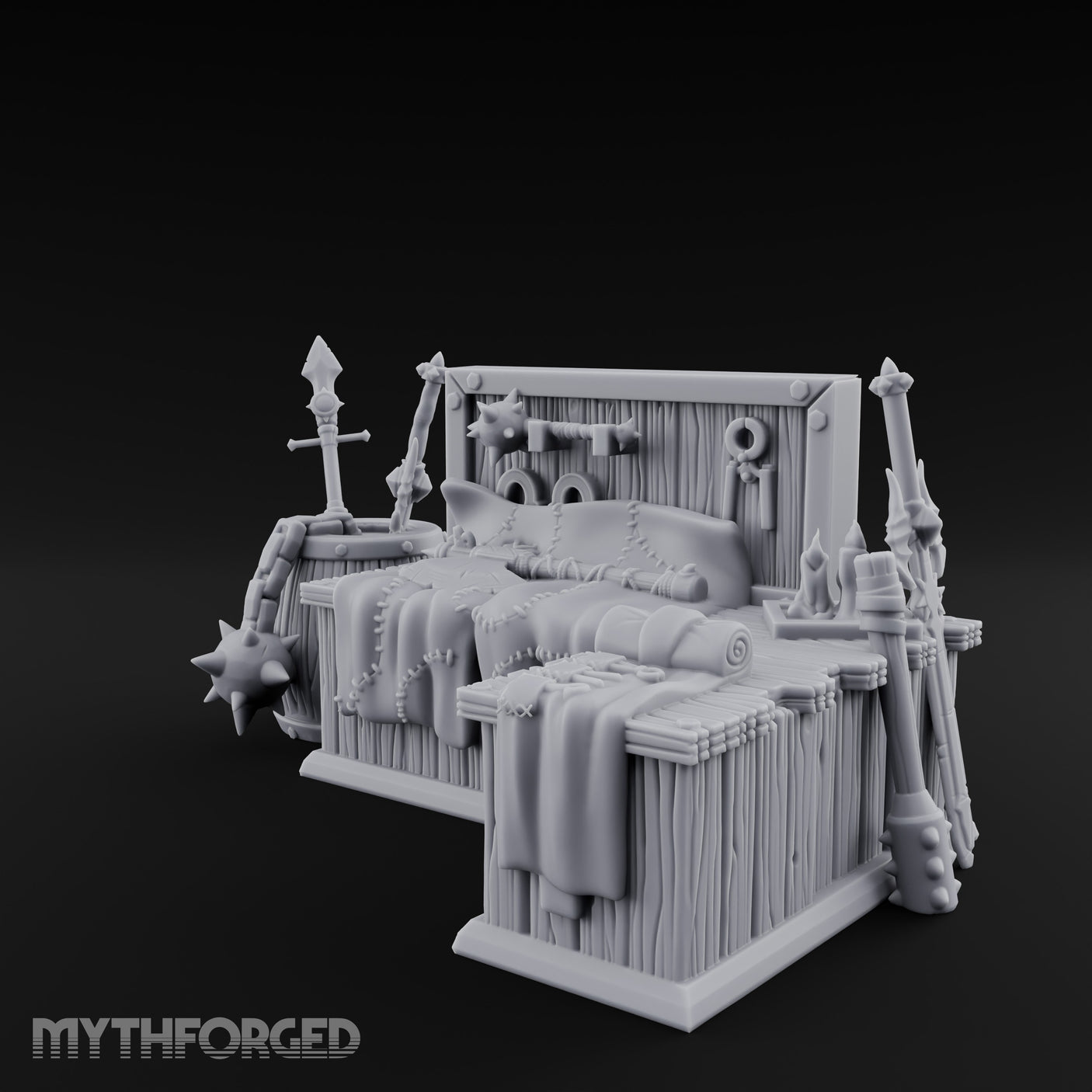 Weapon-Hung Chain-Stitched Warlord's Bed Chamber Set gallery 9