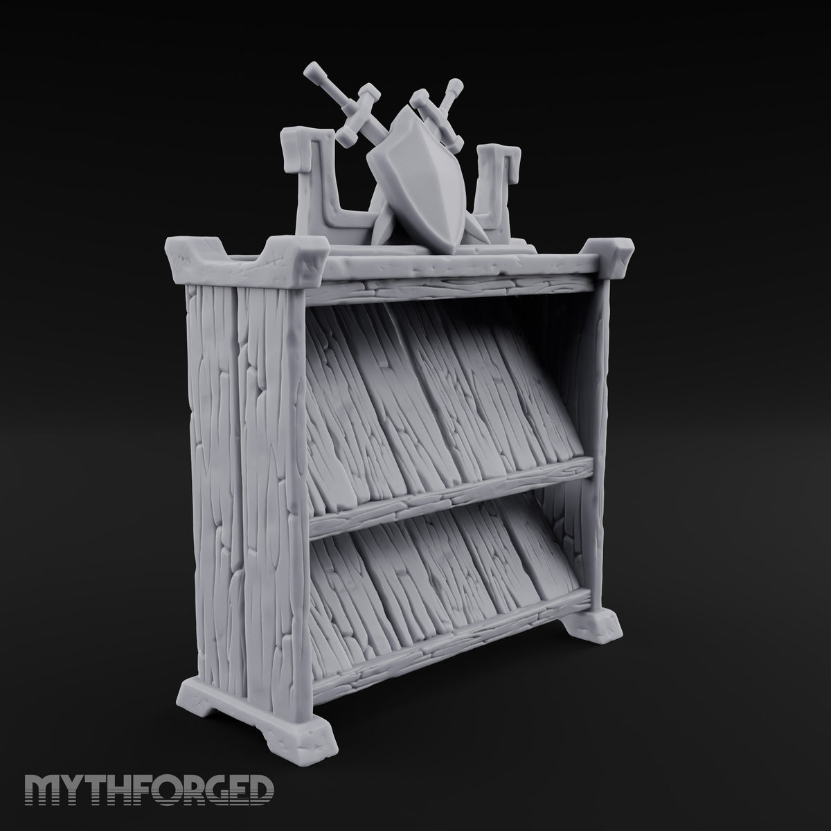 Sharpened Sales Pitch Wooden Weapons Display Rack — Empty
