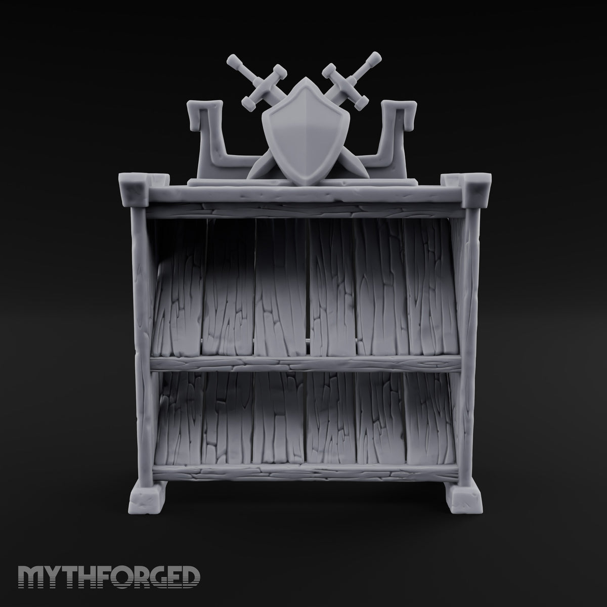 Sharpened Sales Pitch Wooden Weapons Display Rack — Empty