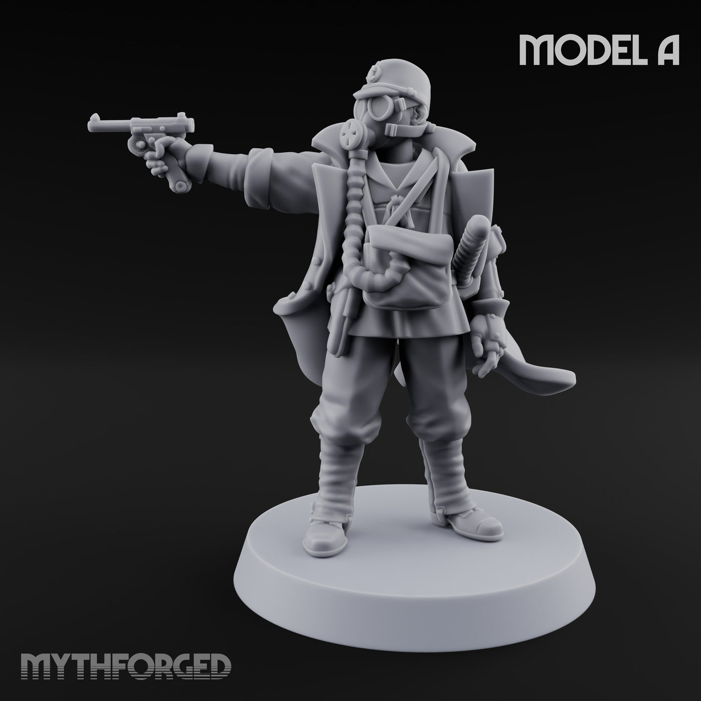 Weird War Gas Masked Gunning Japanese Trooper A Miniature for Dungeons and Dragons, Pathfinder or other TTRPGs