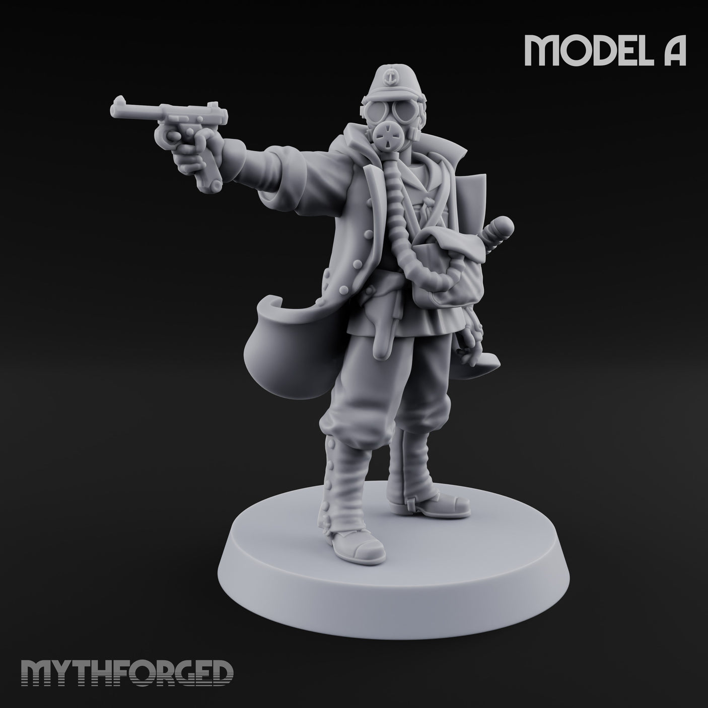 Weird War Gas Masked Gunning Japanese Trooper A Miniature for Dungeons and Dragons, Pathfinder or other TTRPGs