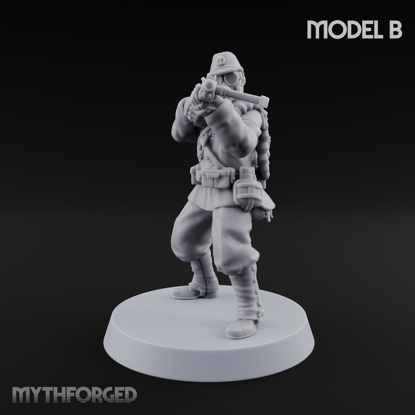 Weird War Gas Masked Gunning Japanese Trooper B Miniature for Dungeons and Dragons, Pathfinder or other TTRPGs