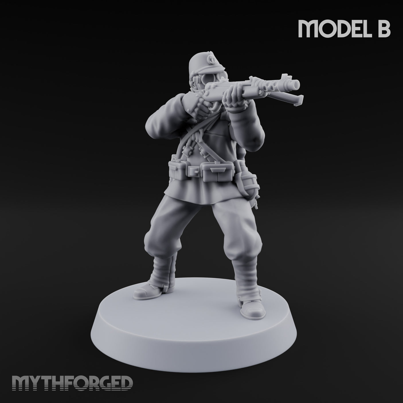 Weird War Gas Masked Gunning Japanese Trooper B Miniature for Dungeons and Dragons, Pathfinder or other TTRPGs