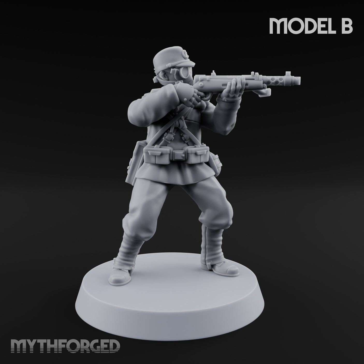 Weird War Gas Masked Gunning Japanese Trooper B Miniature for Dungeons and Dragons, Pathfinder or other TTRPGs