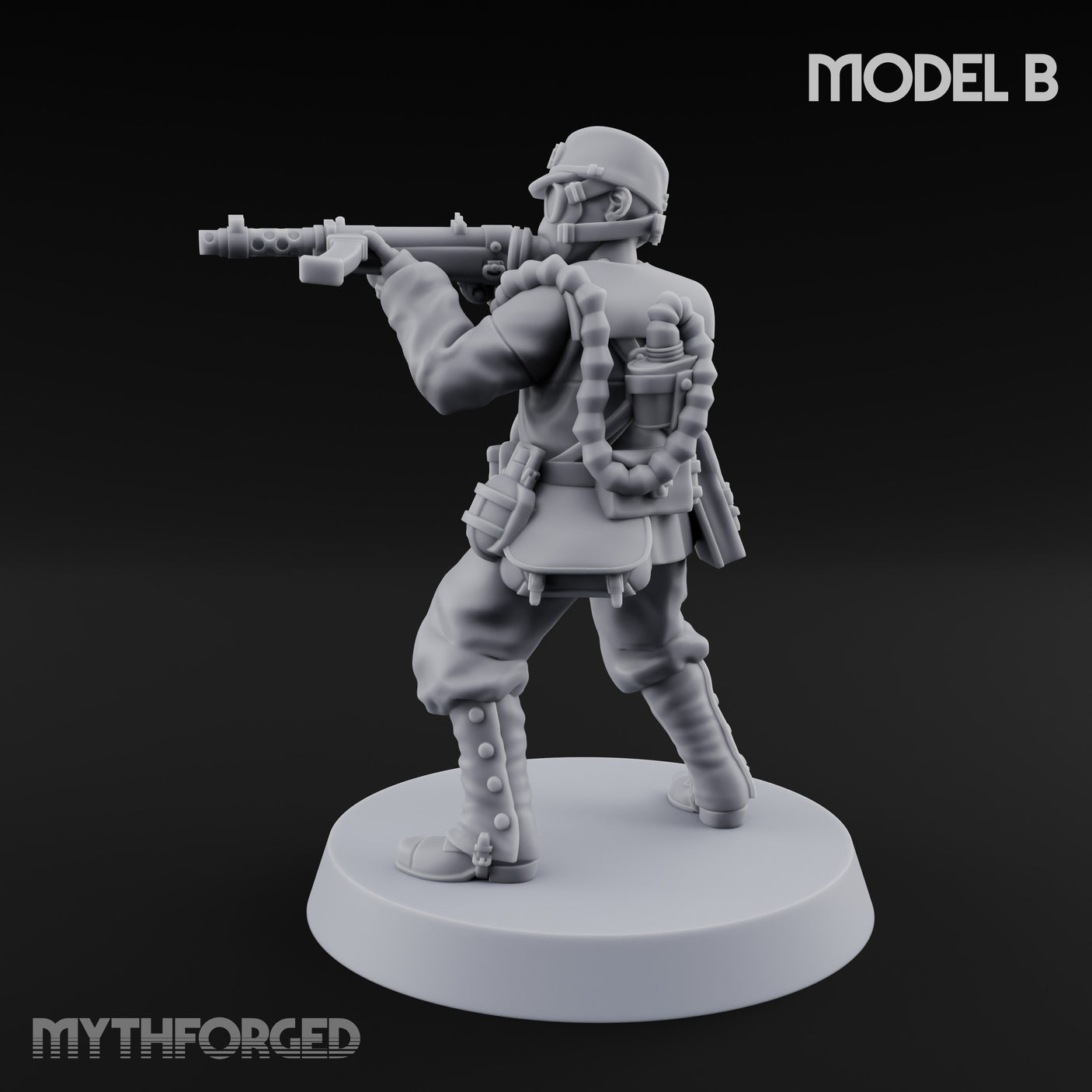 Weird War Gas Masked Gunning Japanese Trooper B Miniature for Dungeons and Dragons, Pathfinder or other TTRPGs