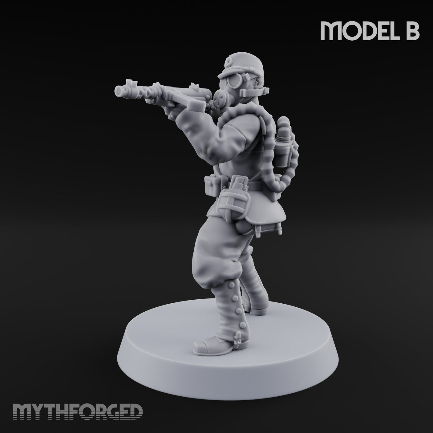 Weird War Gas Masked Gunning Japanese Trooper B Miniature for Dungeons and Dragons, Pathfinder or other TTRPGs
