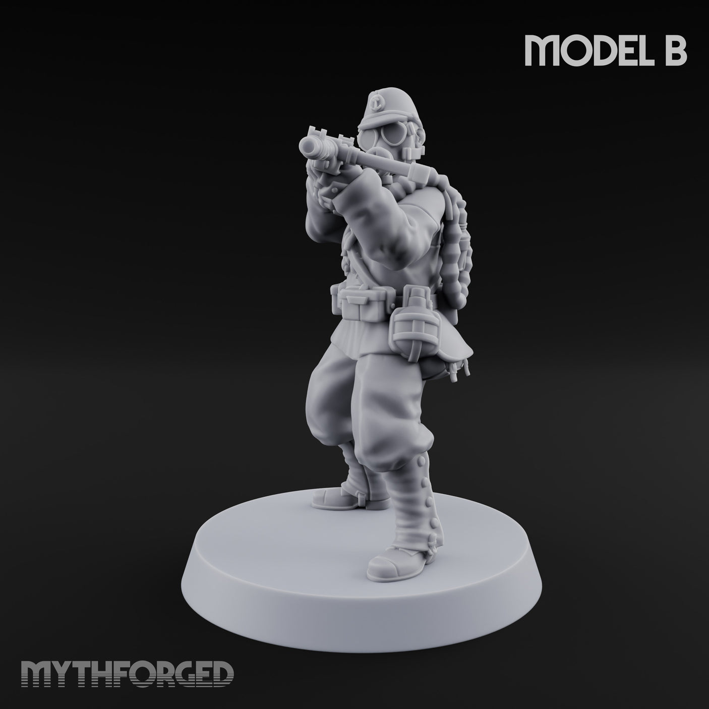Weird War Gas Masked Gunning Japanese Trooper B Miniature for Dungeons and Dragons, Pathfinder or other TTRPGs