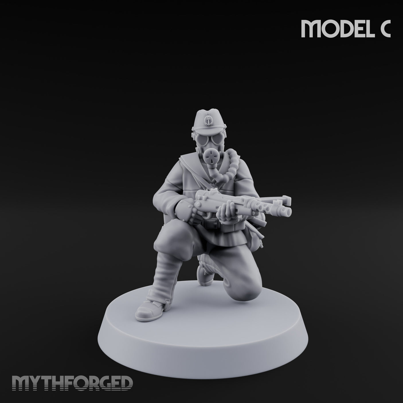 Weird War Gas Masked Gunning Japanese Trooper C Miniature for Dungeons and Dragons, Pathfinder or other TTRPGs