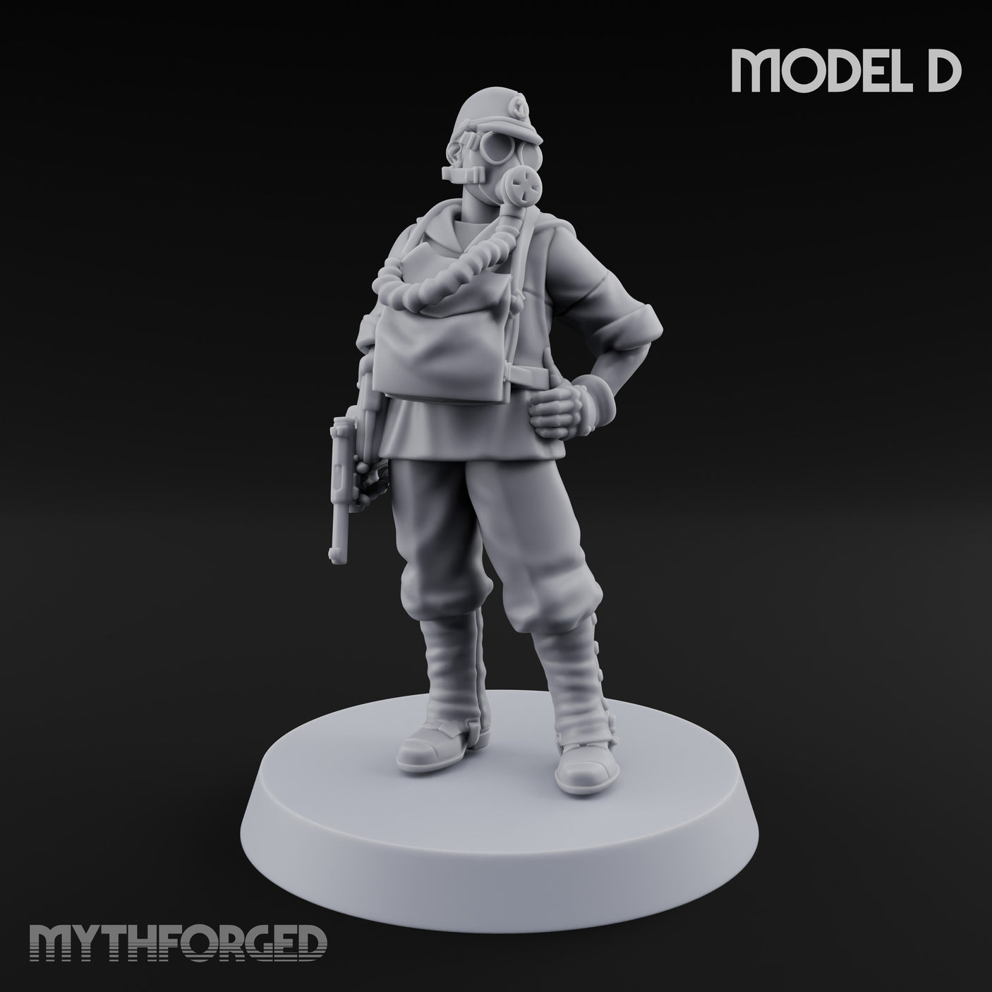 Weird War Gas Masked Gunning Japanese Trooper D Miniature for Dungeons and Dragons, Pathfinder or other TTRPGs