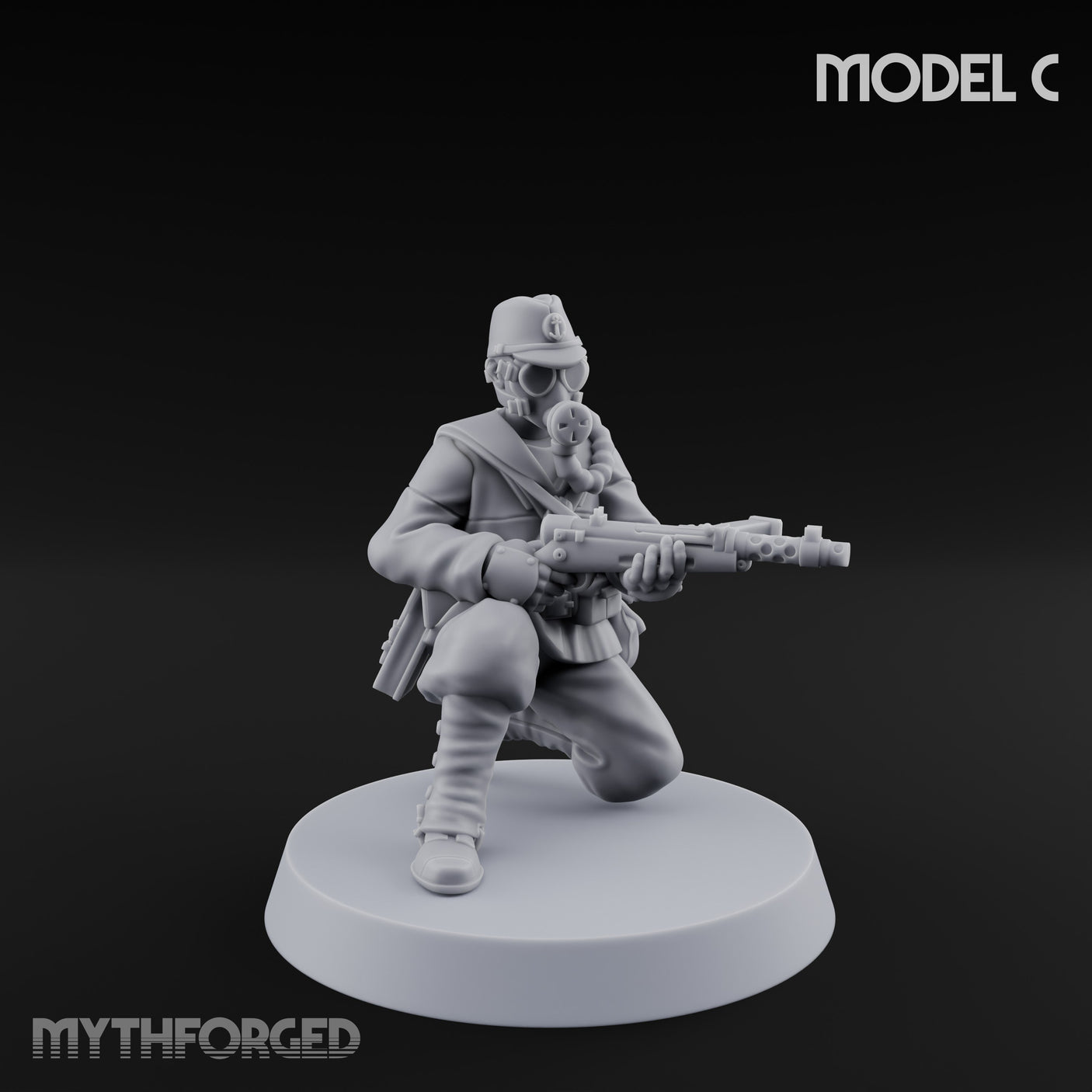 Weird War Gas Masked Gunning Japanese Troopers Miniature for Dungeons and Dragons, Pathfinder or other TTRPGs