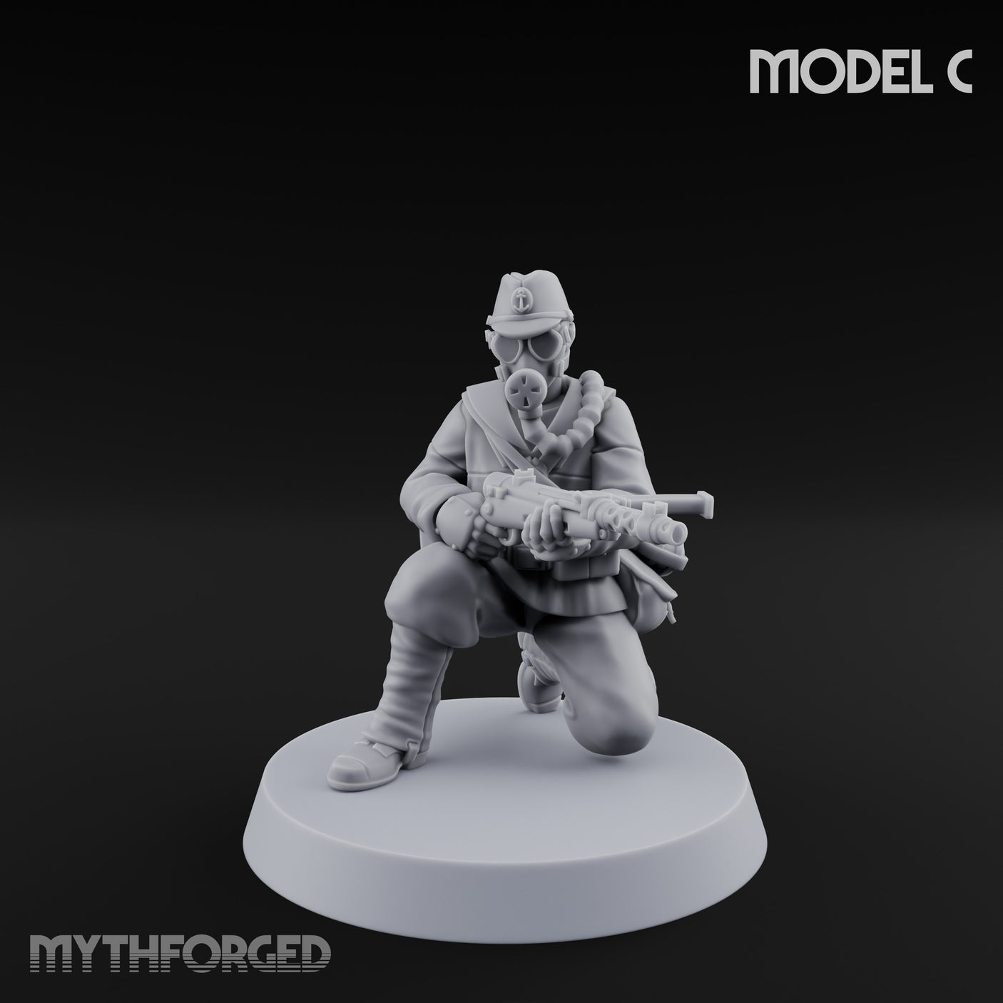 Weird War Gas Masked Gunning Japanese Troopers Miniature for Dungeons and Dragons, Pathfinder or other TTRPGs