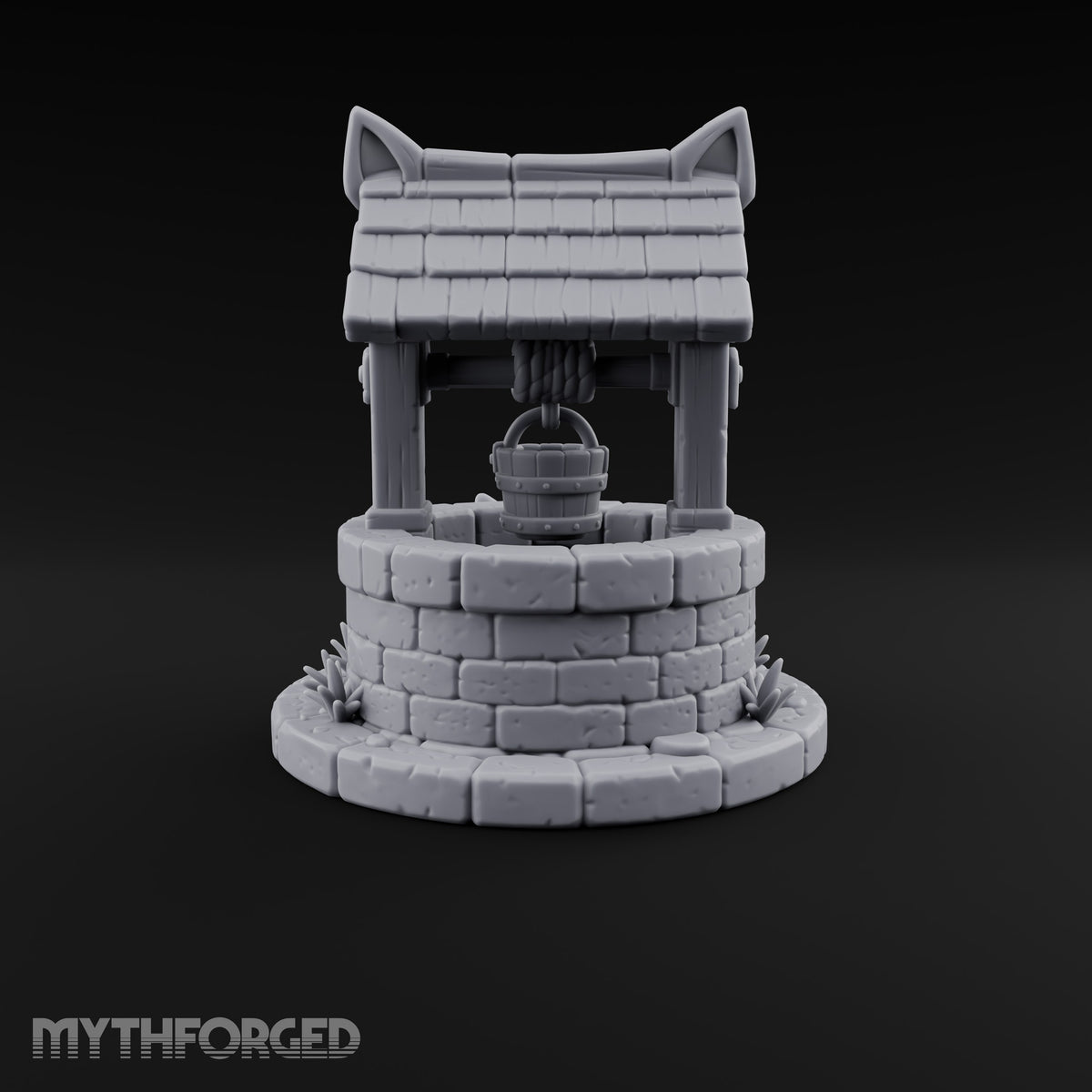 Drink Under Watchful Whiskers Roofed Cat-Head Stone Well