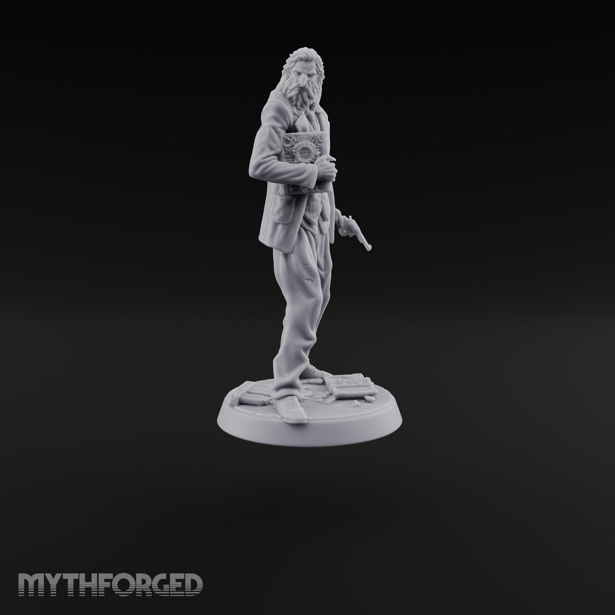 Sullen, Shabby and Armed Human Occultist with Tome and Revolver