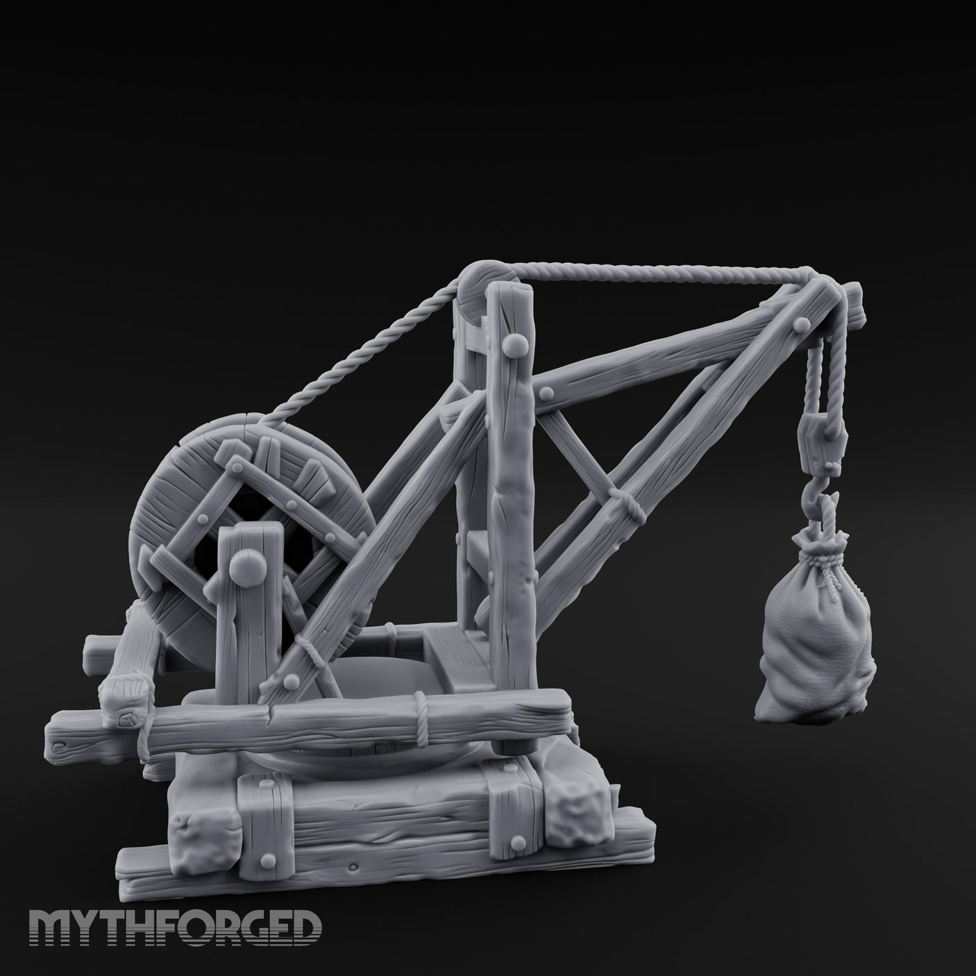 Winch-Wound Sack-Laden Dockside Lifting Crane Miniature for Dungeons and Dragons, Pathfinder or other TTRPGs