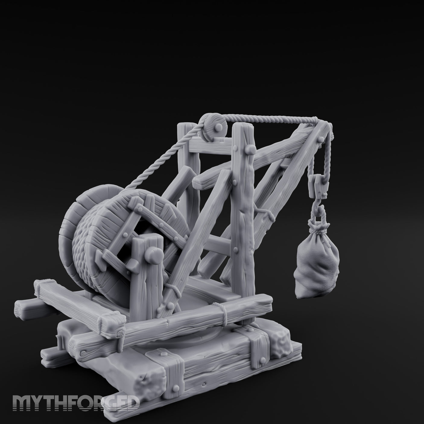 Winch-Wound Sack-Laden Dockside Lifting Crane Miniature for Dungeons and Dragons, Pathfinder or other TTRPGs