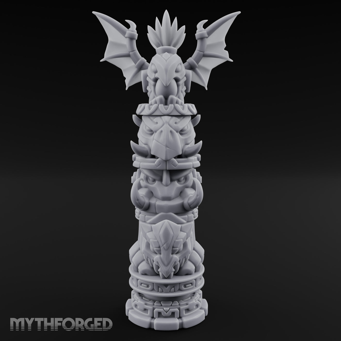 Wing-Crowned Glyph-Stacked Beast Totem Pillar Miniature for Dungeons and Dragons, Pathfinder or other TTRPGs