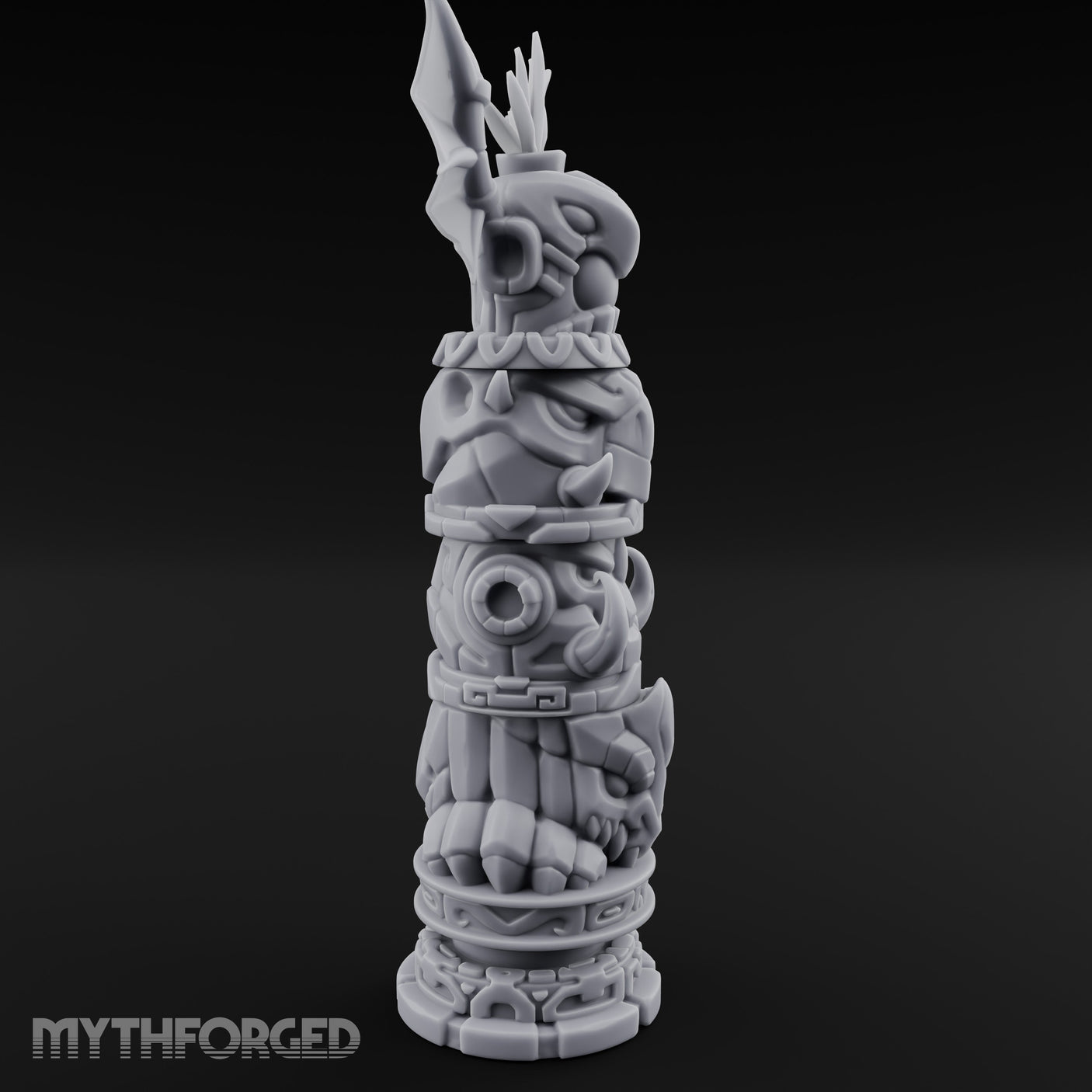 Wing-Crowned Glyph-Stacked Beast Totem Pillar Miniature for Dungeons and Dragons, Pathfinder or other TTRPGs
