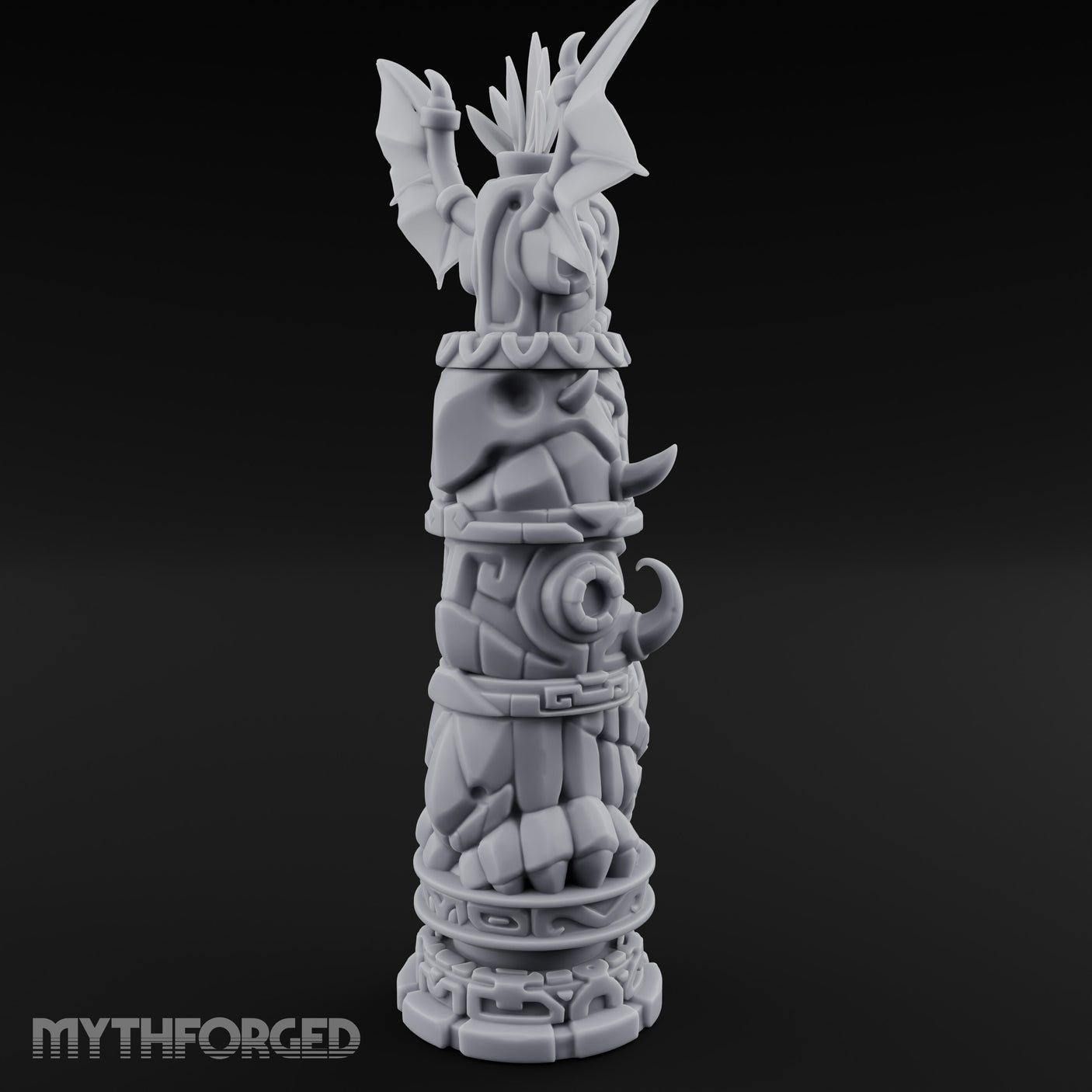 Wing-Crowned Glyph-Stacked Beast Totem Pillar Miniature for Dungeons and Dragons, Pathfinder or other TTRPGs