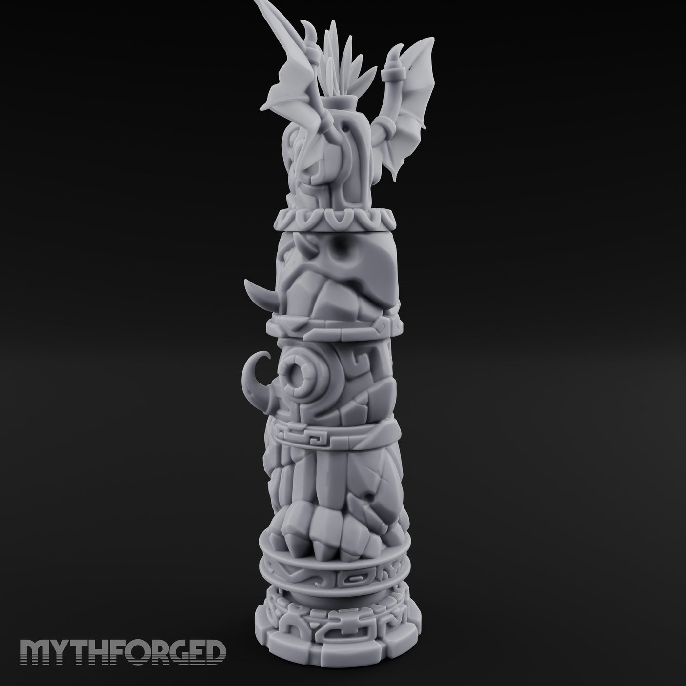 Wing-Crowned Glyph-Stacked Beast Totem Pillar Miniature for Dungeons and Dragons, Pathfinder or other TTRPGs