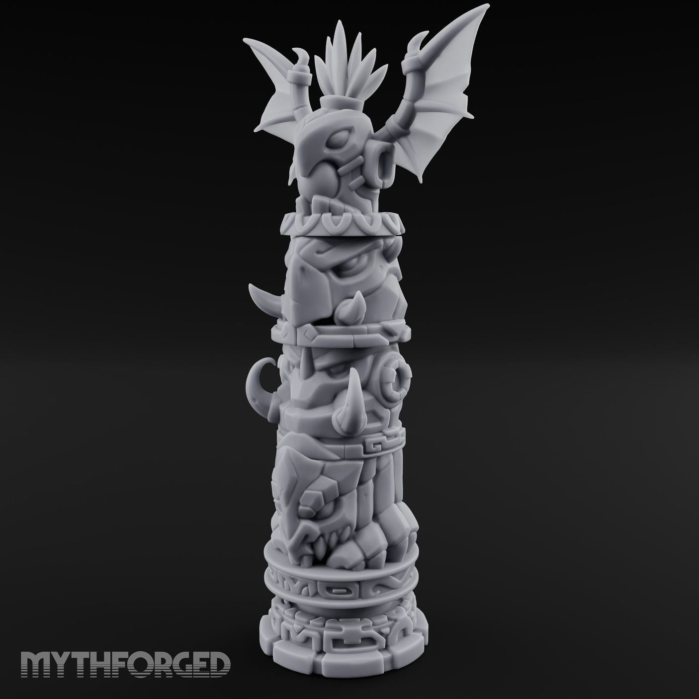 Wing-Crowned Glyph-Stacked Beast Totem Pillar Miniature for Dungeons and Dragons, Pathfinder or other TTRPGs
