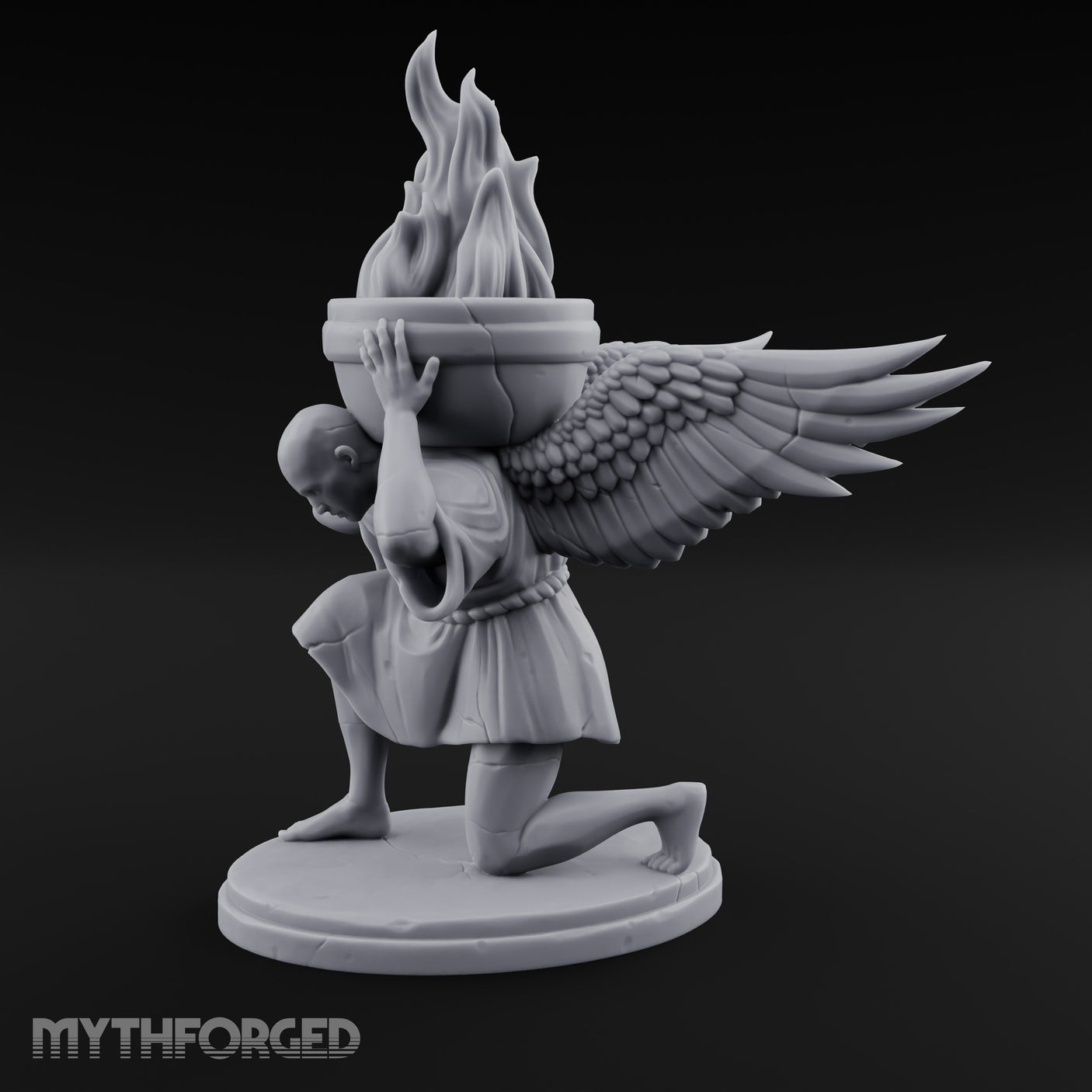 Wing-Spread Flame-Bearing Kneeling Angel Torch Bearer Statue gallery 1