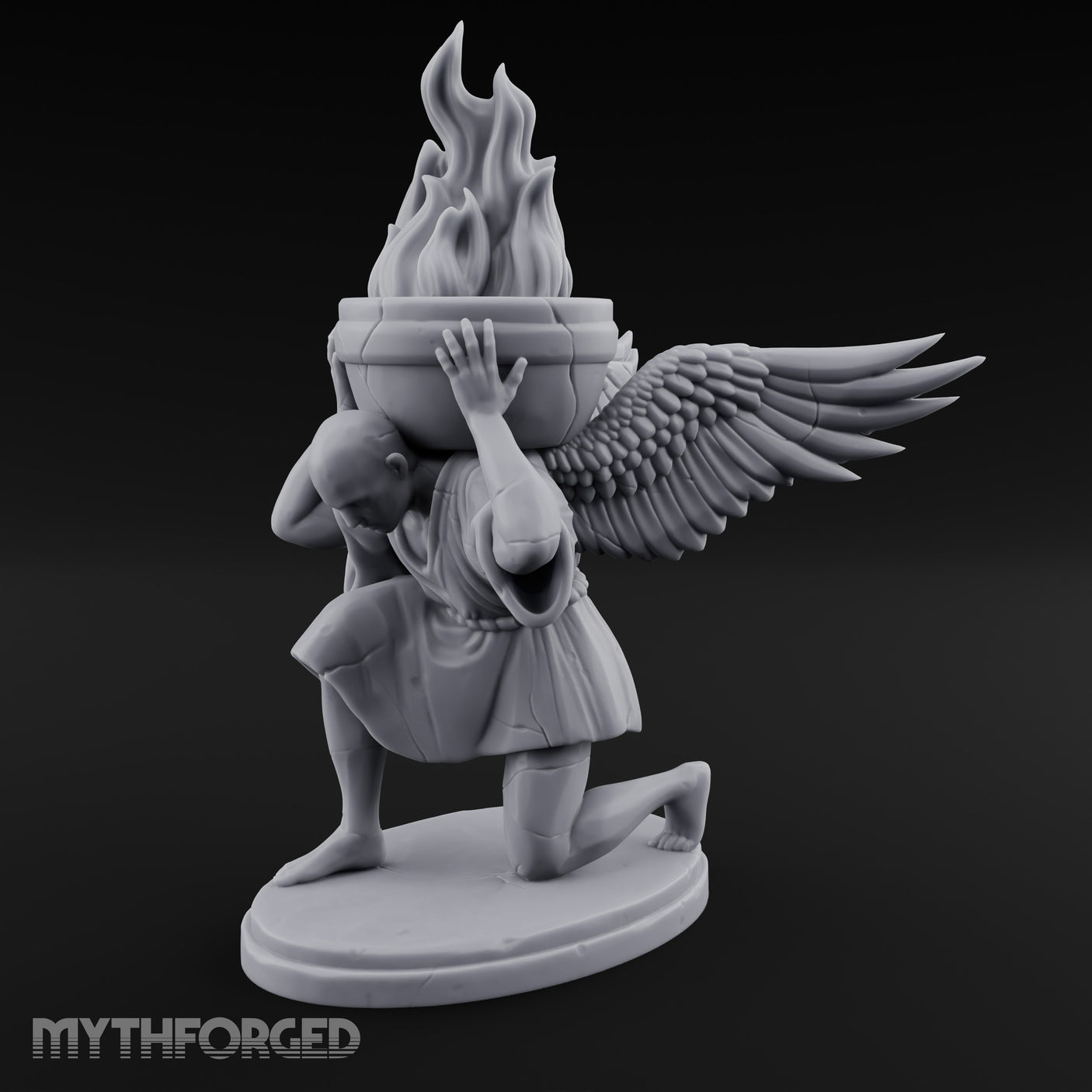 Wing-Spread Flame-Bearing Kneeling Angel Torch Bearer Statue gallery 2