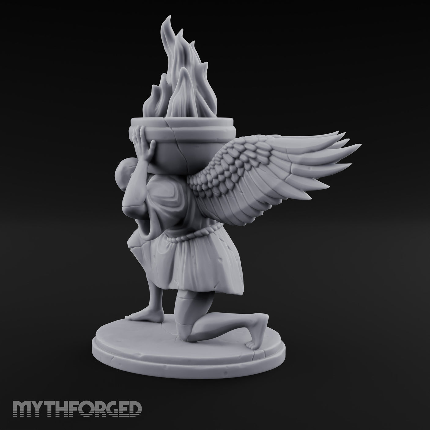 Wing-Spread Flame-Bearing Kneeling Angel Torch Bearer Statue gallery 9
