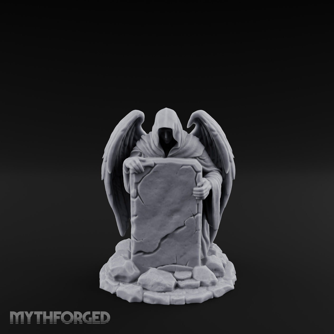 Wing-Spread Void-Faced Hooded Reaper Gravestone Miniature for Dungeons and Dragons, Pathfinder or other TTRPGs