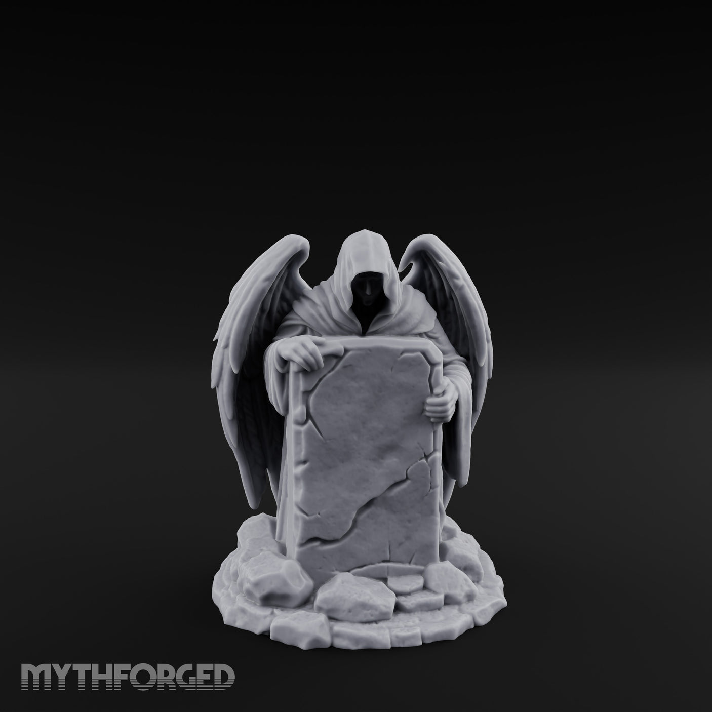 Wing-Spread Void-Faced Hooded Reaper Gravestone Miniature for Dungeons and Dragons, Pathfinder or other TTRPGs