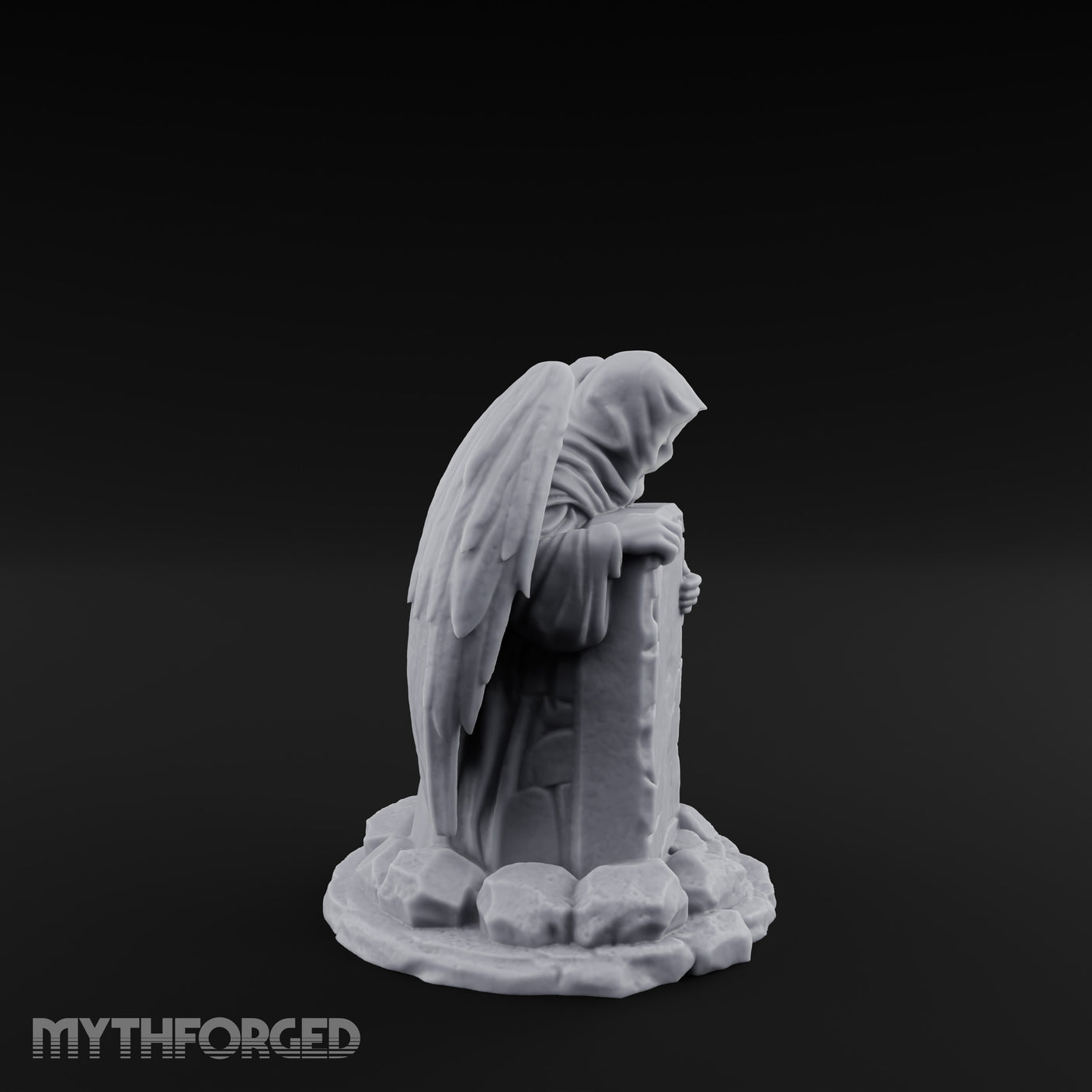 Wing-Spread Void-Faced Hooded Reaper Gravestone Miniature for Dungeons and Dragons, Pathfinder or other TTRPGs
