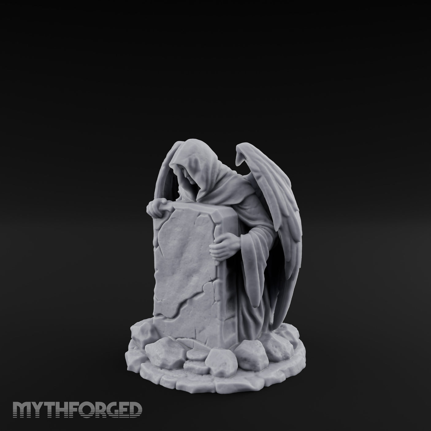 Wing-Spread Void-Faced Hooded Reaper Gravestone Miniature for Dungeons and Dragons, Pathfinder or other TTRPGs