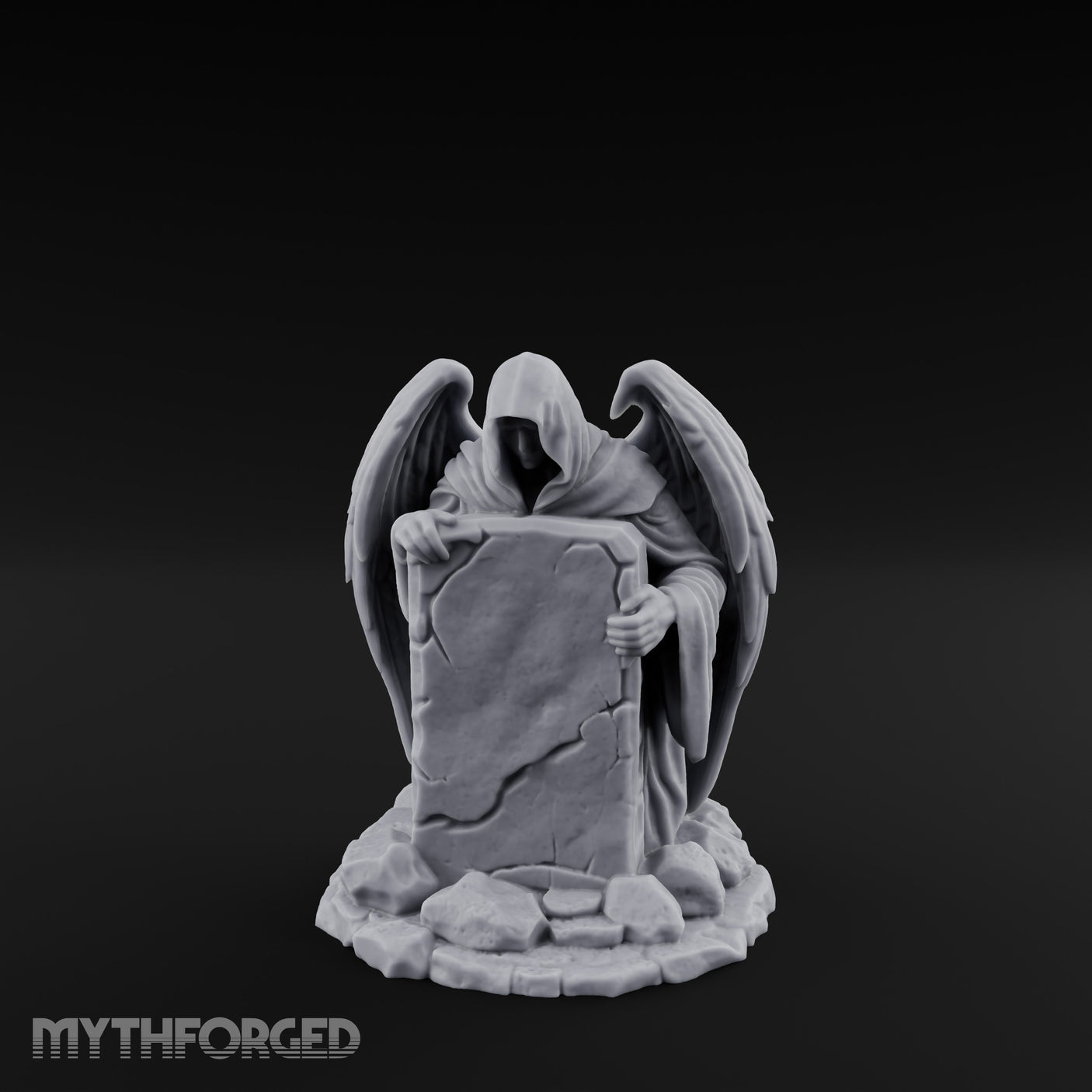 Wing-Spread Void-Faced Hooded Reaper Gravestone Miniature for Dungeons and Dragons, Pathfinder or other TTRPGs