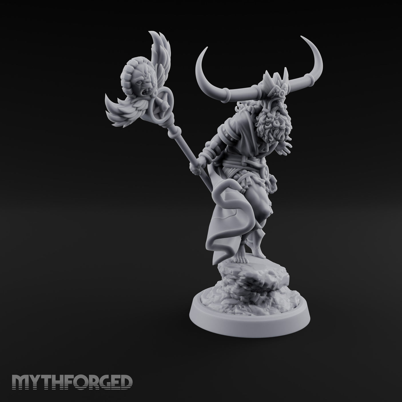 Winged Staff Wielding Shaman Miniature for Dungeons and Dragons, Pathfinder or other TTRPGs
