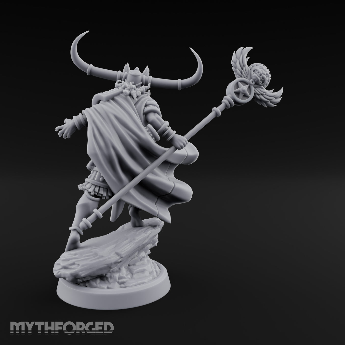 Winged Staff Wielding Shaman Miniature for Dungeons and Dragons, Pathfinder or other TTRPGs