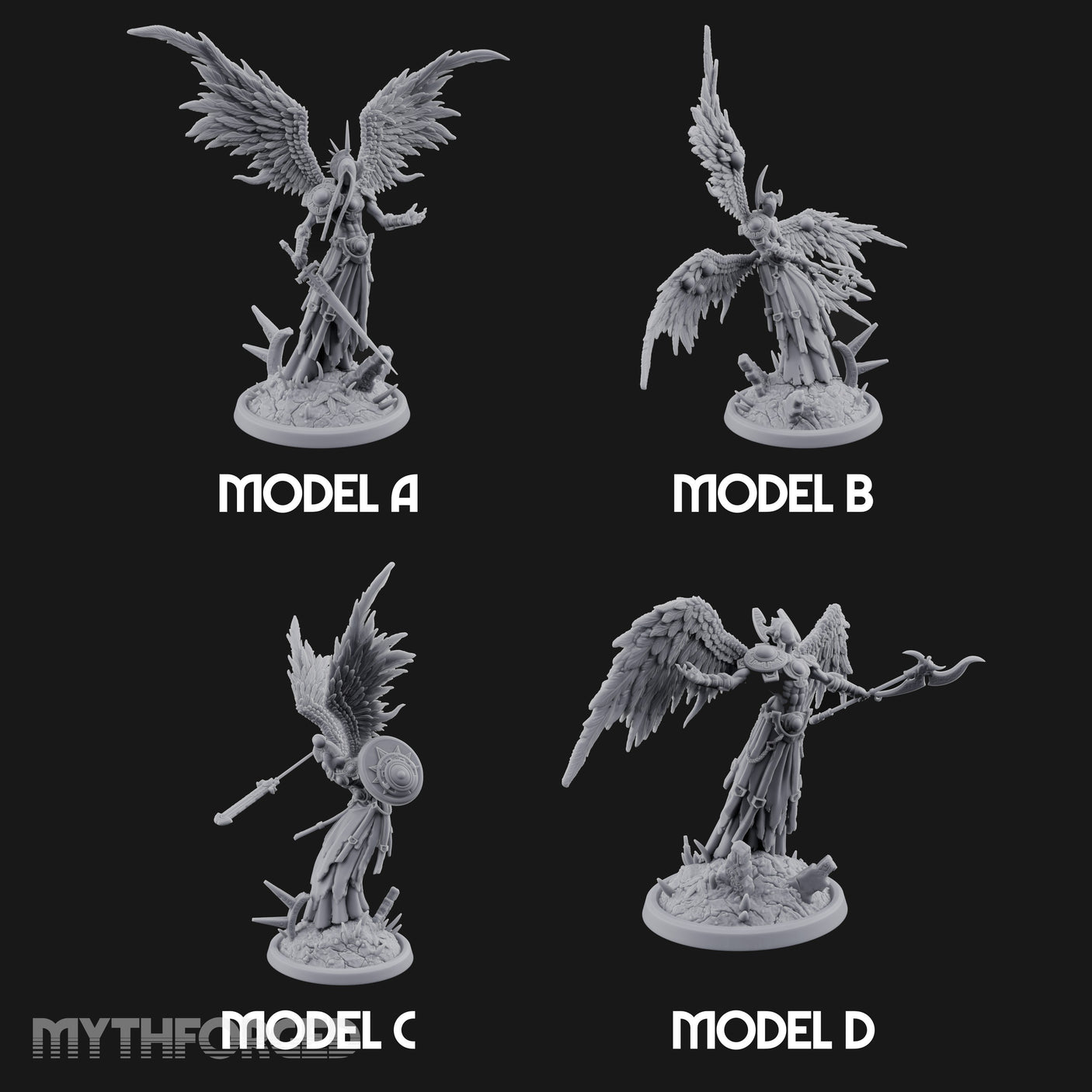 Wings Spread Descending Seraph Warriors — Full Set