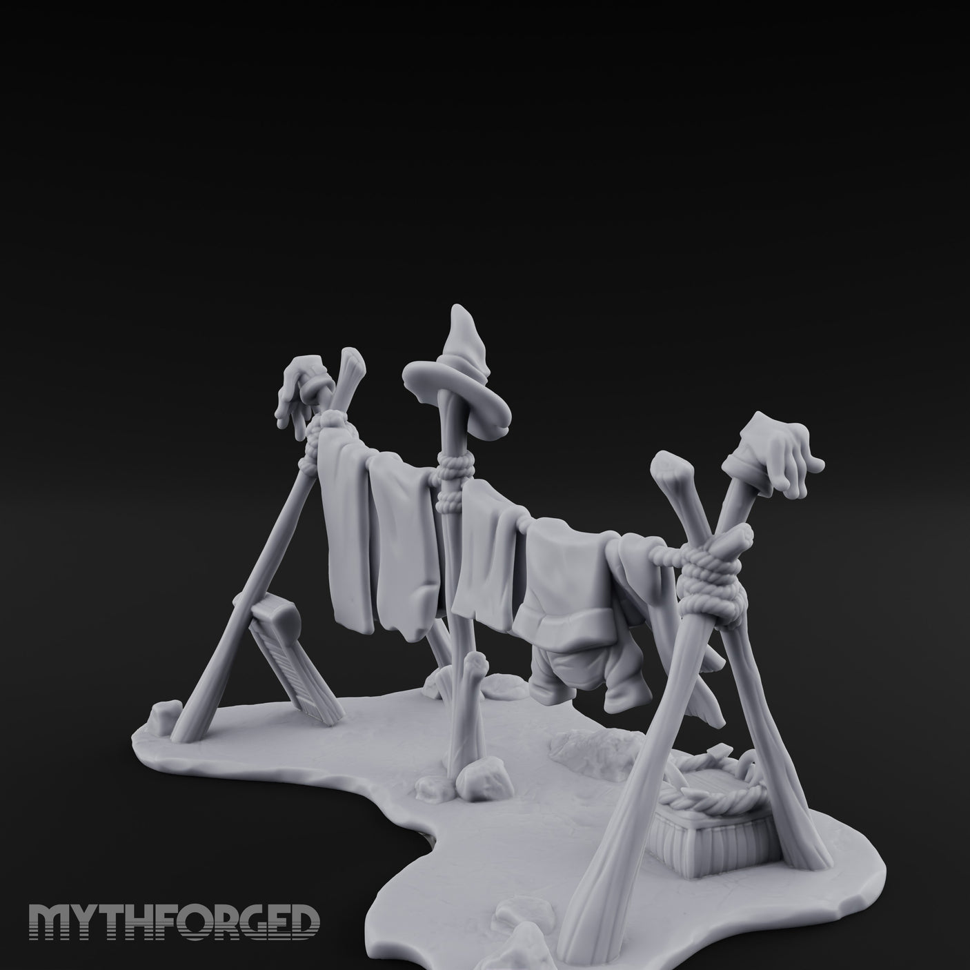 Witch-Hat Rope-Strung Village Washing Line Miniature for Dungeons and Dragons, Pathfinder or other TTRPGs
