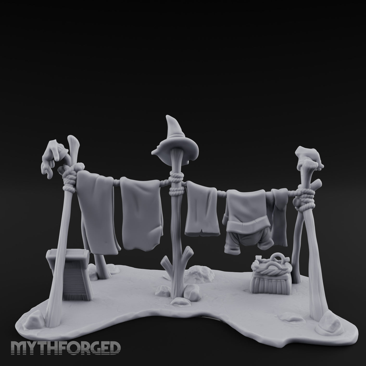 Witch-Hat Rope-Strung Village Washing Line Miniature for Dungeons and Dragons, Pathfinder or other TTRPGs