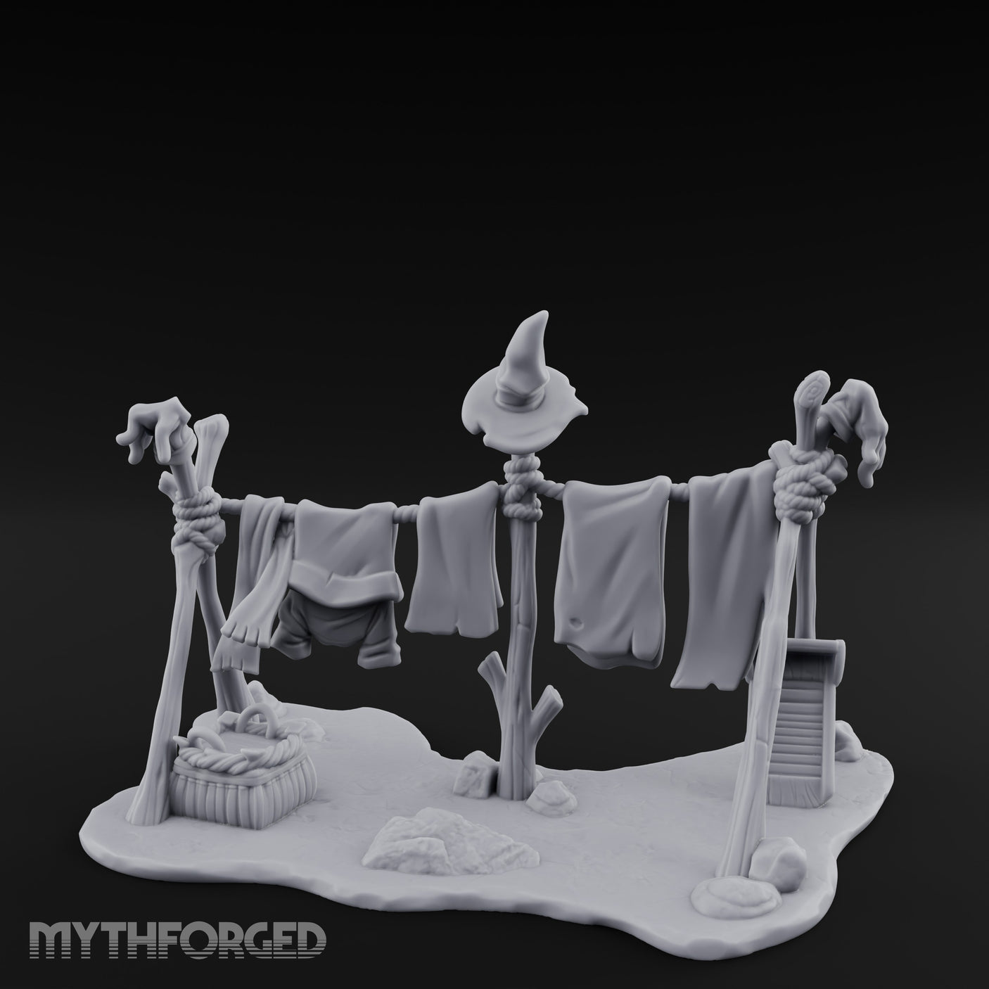 Witch-Hat Rope-Strung Village Washing Line Miniature for Dungeons and Dragons, Pathfinder or other TTRPGs