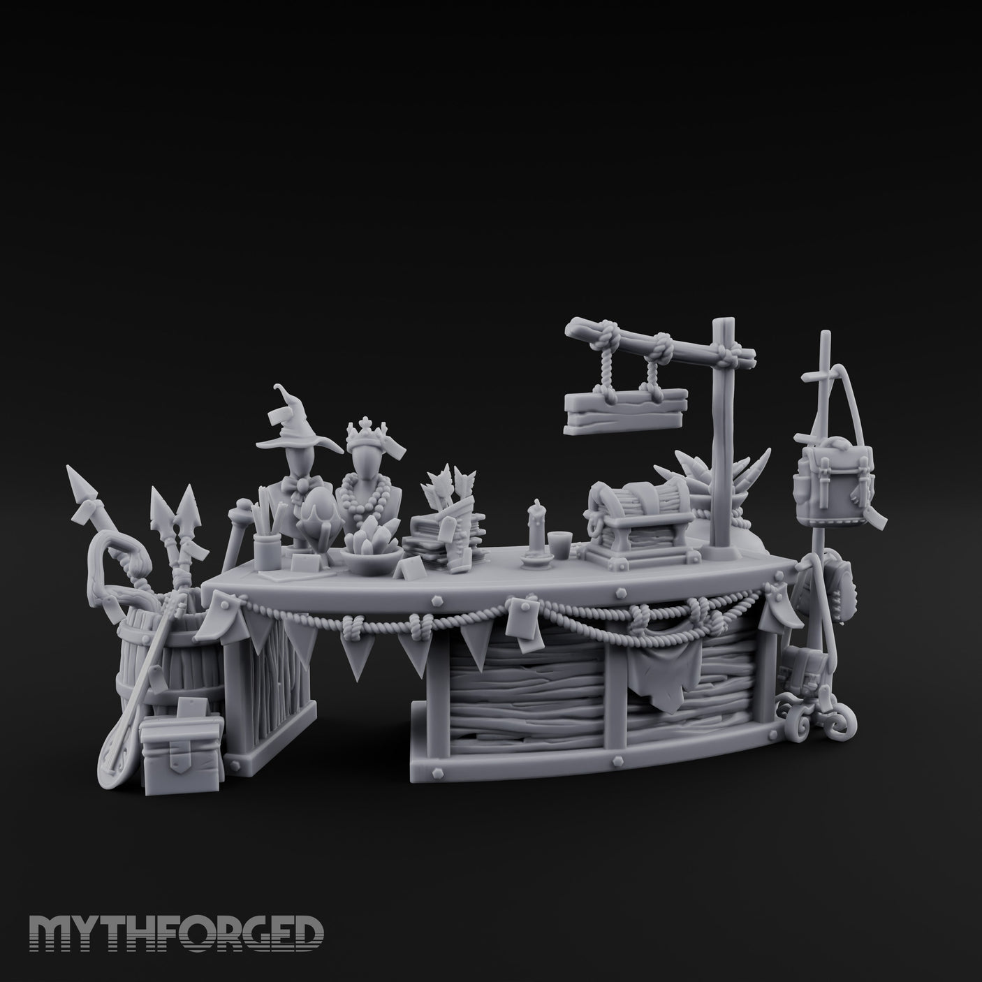 Witch-Hat Scale-Hung Trinket Trader's Market Counter Scene Miniature for Dungeons and Dragons, Pathfinder or other TTRPGs
