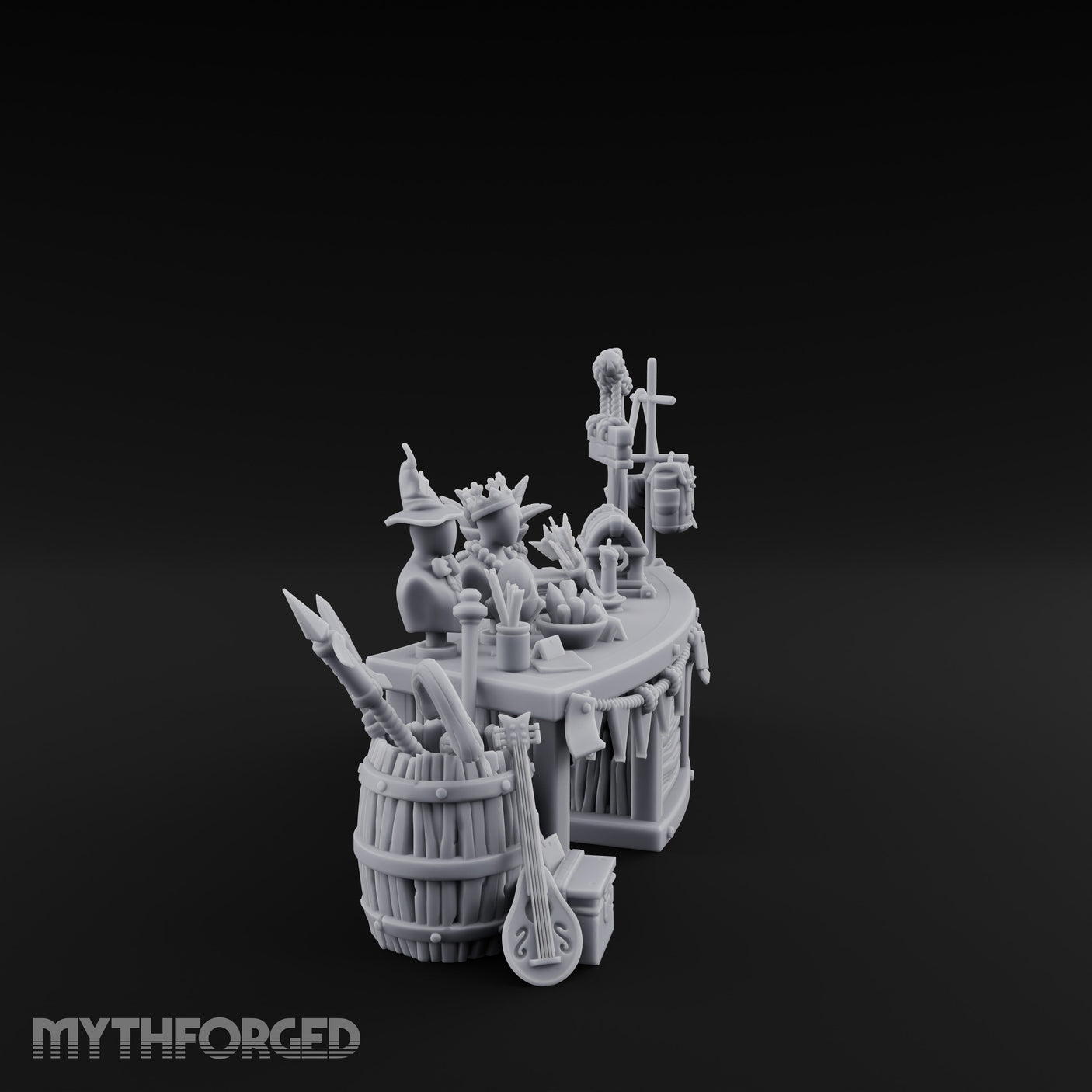 Witch-Hat Scale-Hung Trinket Trader's Market Counter Scene Miniature for Dungeons and Dragons, Pathfinder or other TTRPGs