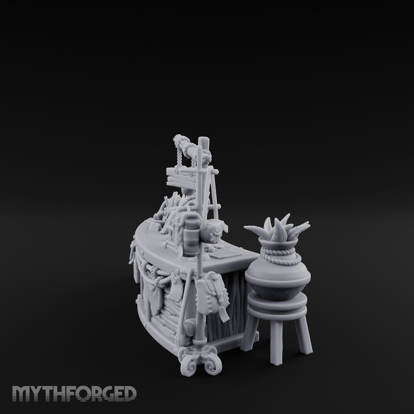 Witch-Hat Scale-Hung Trinket Trader's Market Counter Scene Miniature for Dungeons and Dragons, Pathfinder or other TTRPGs