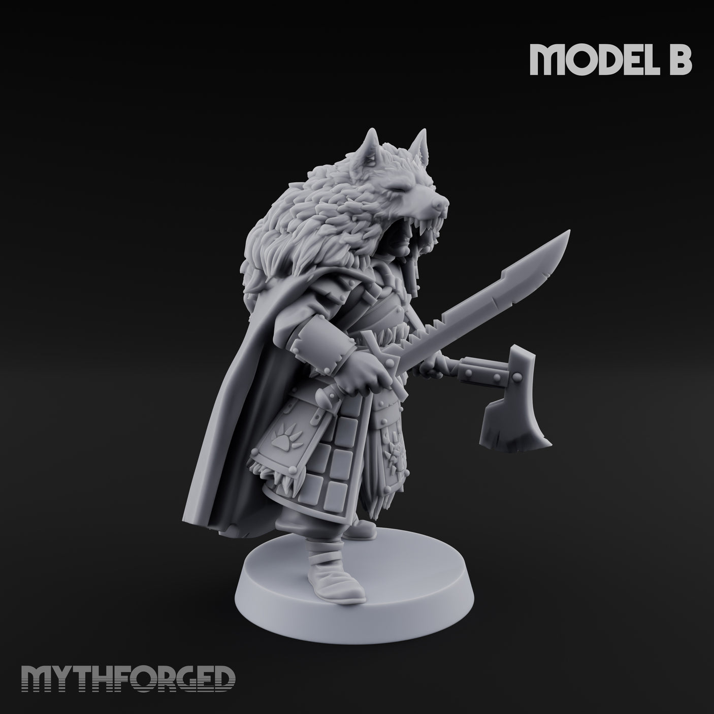 Fur-Cloaked Wolfpack Knights Miniature for Dungeons and Dragons, Pathfinder or other TTRPGs