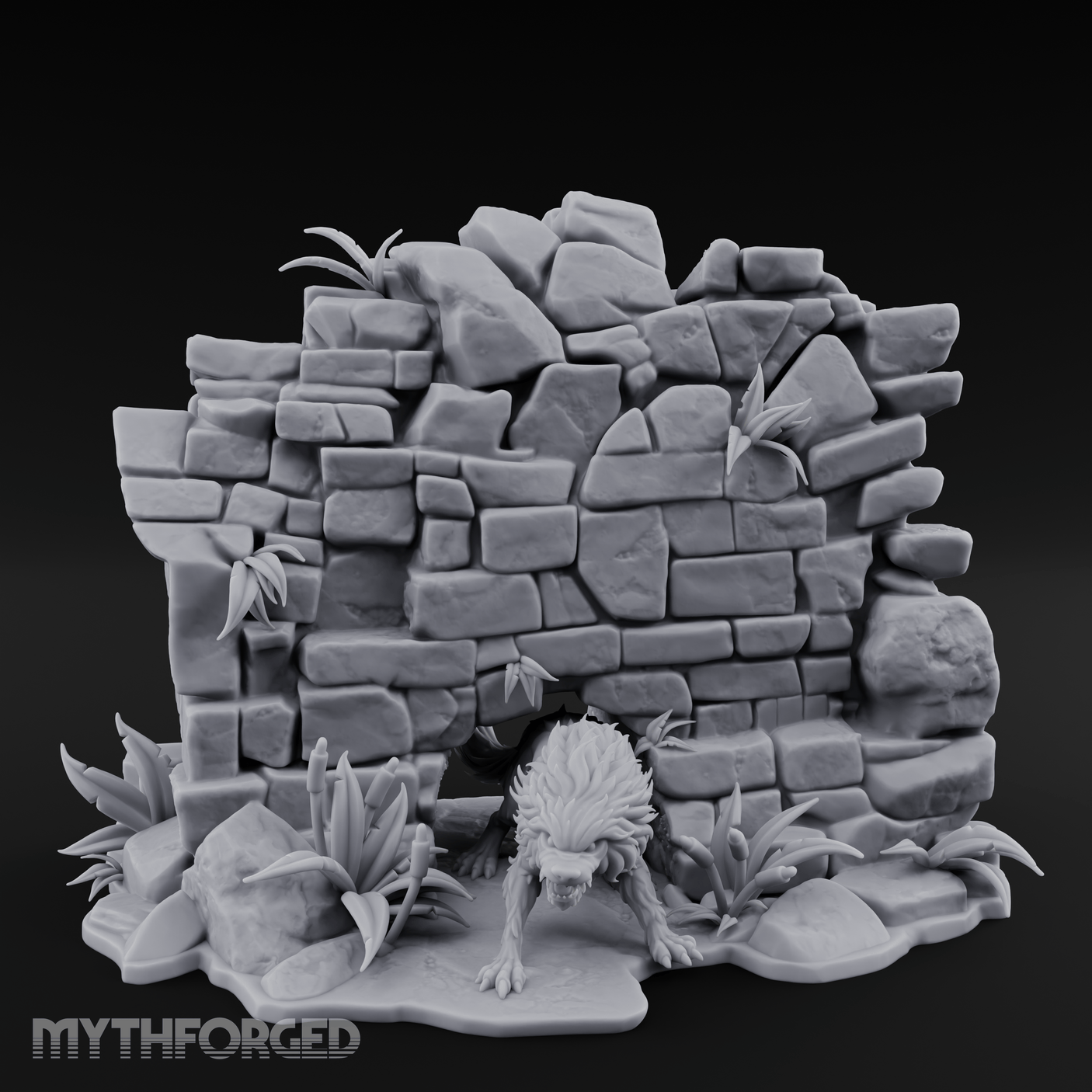 Prowling Ruins Wolf Scout Miniature for Dungeons and Dragons, Pathfinder or other TTRPGs