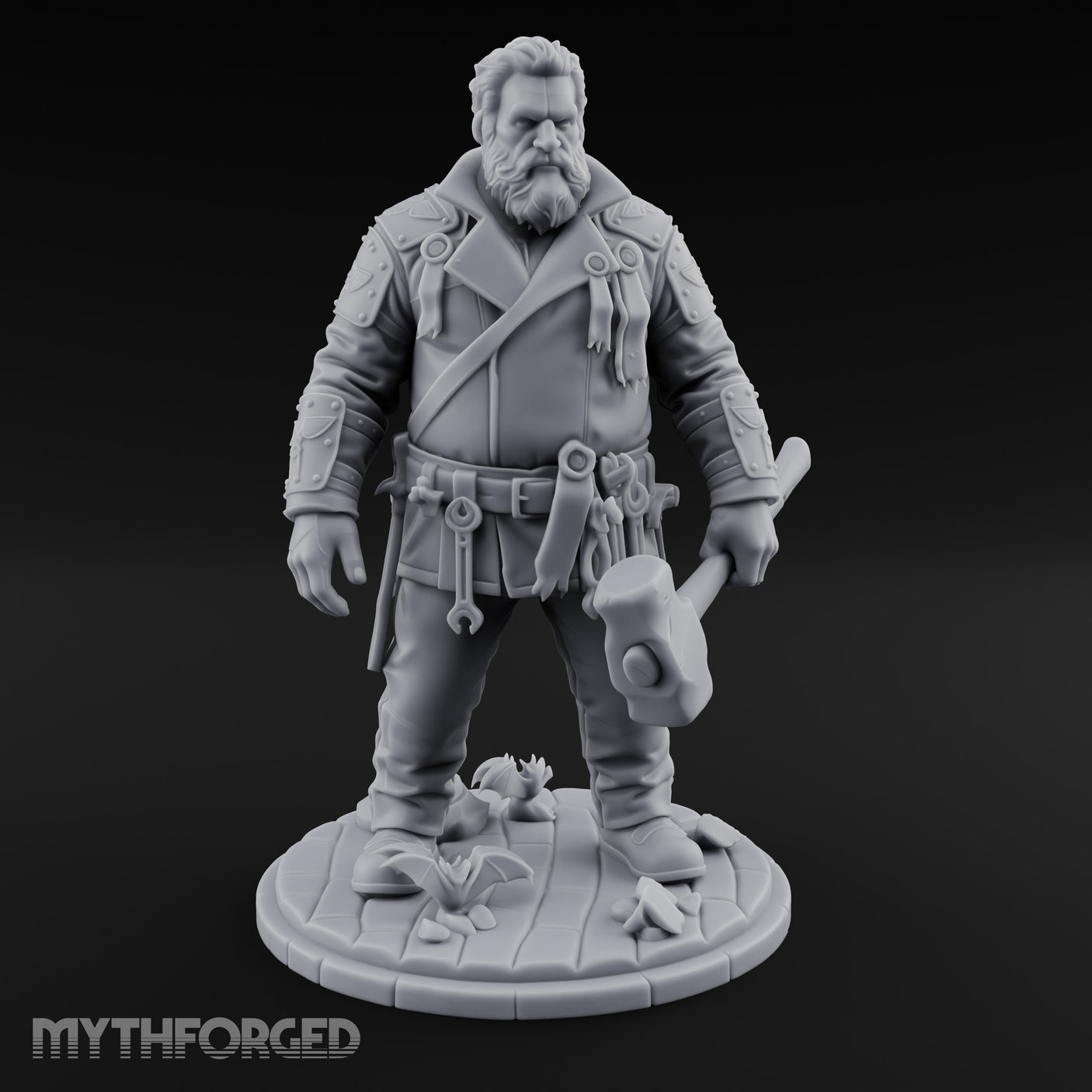 Wrench-Belted Hammer-Dragging Human Wanderer Miniature for Dungeons and Dragons, Pathfinder or other TTRPGs