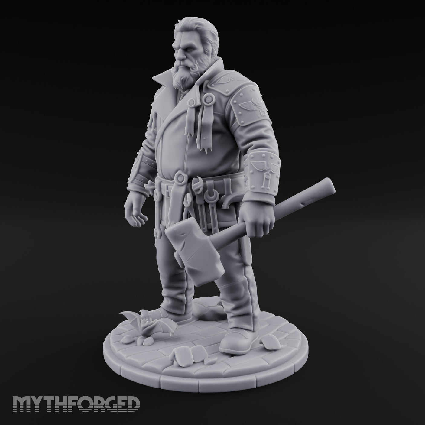 Wrench-Belted Hammer-Dragging Human Wanderer Miniature for Dungeons and Dragons, Pathfinder or other TTRPGs