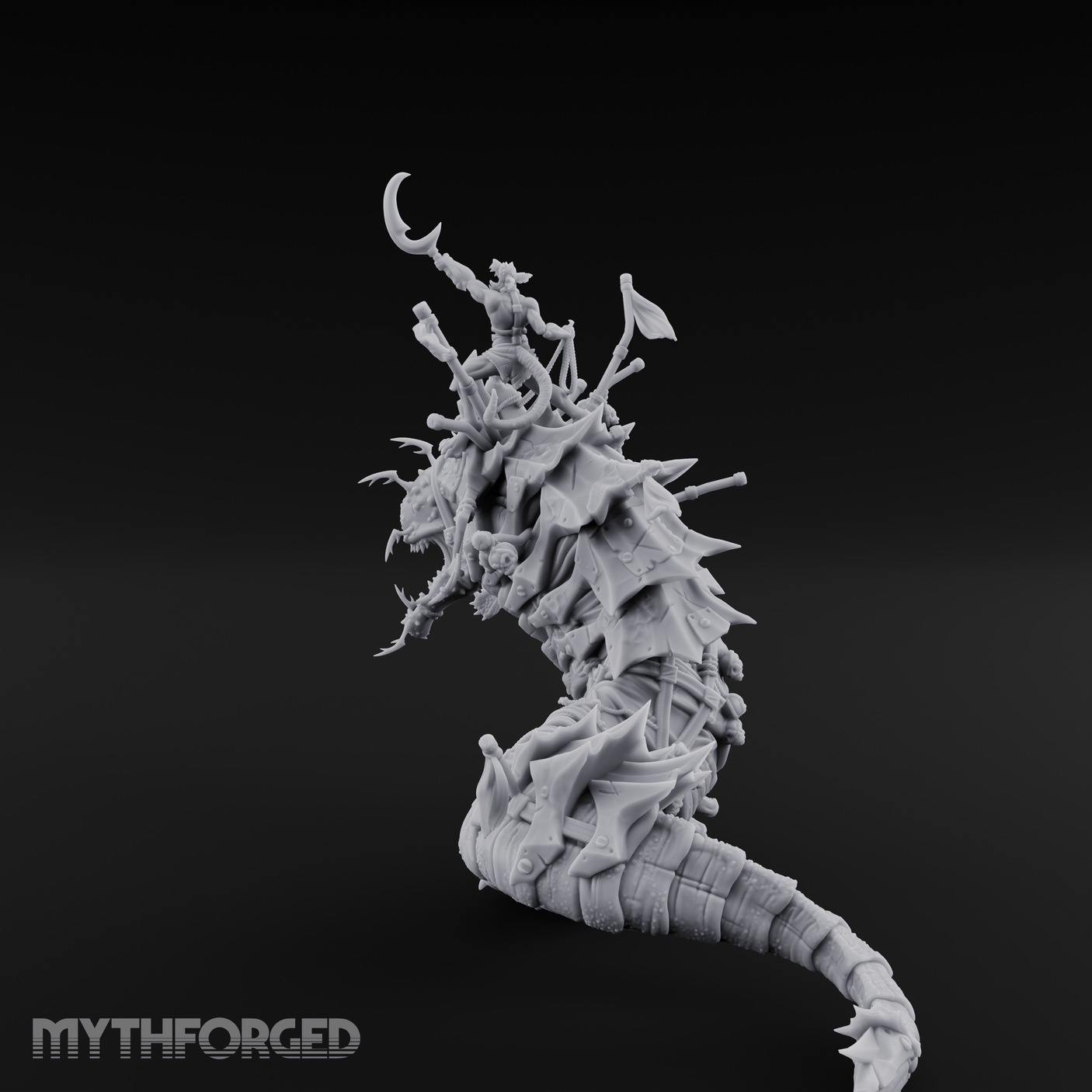 Rider Aloft Purple Worm Monstrosity Miniature for Dungeons and Dragons, Pathfinder or other TTRPGs