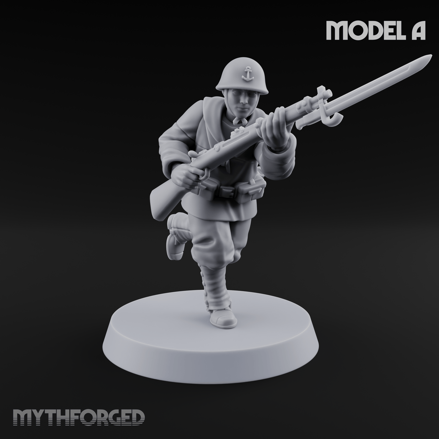 Bayonet Charging World War 2 Japanese Riflemen A Miniature for Dungeons and Dragons, Pathfinder or other TTRPGs