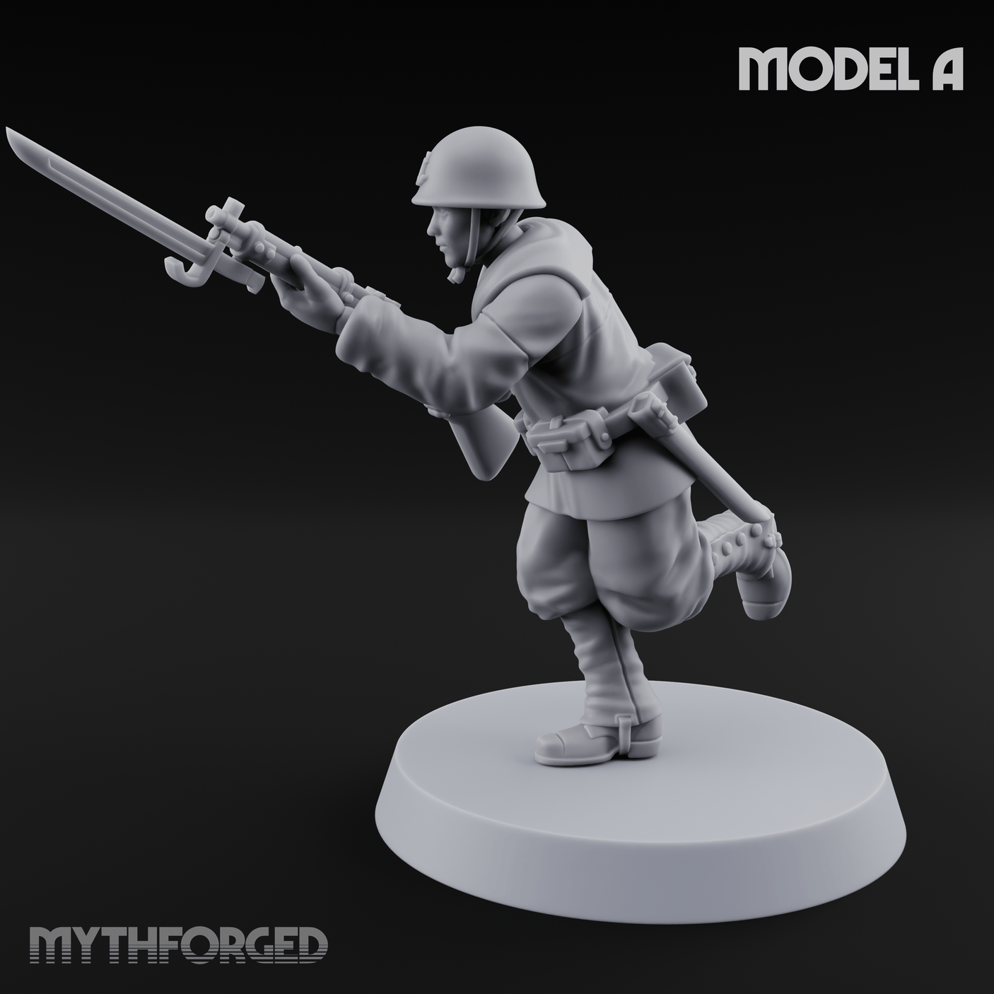 Bayonet Charging World War 2 Japanese Riflemen A Miniature for Dungeons and Dragons, Pathfinder or other TTRPGs