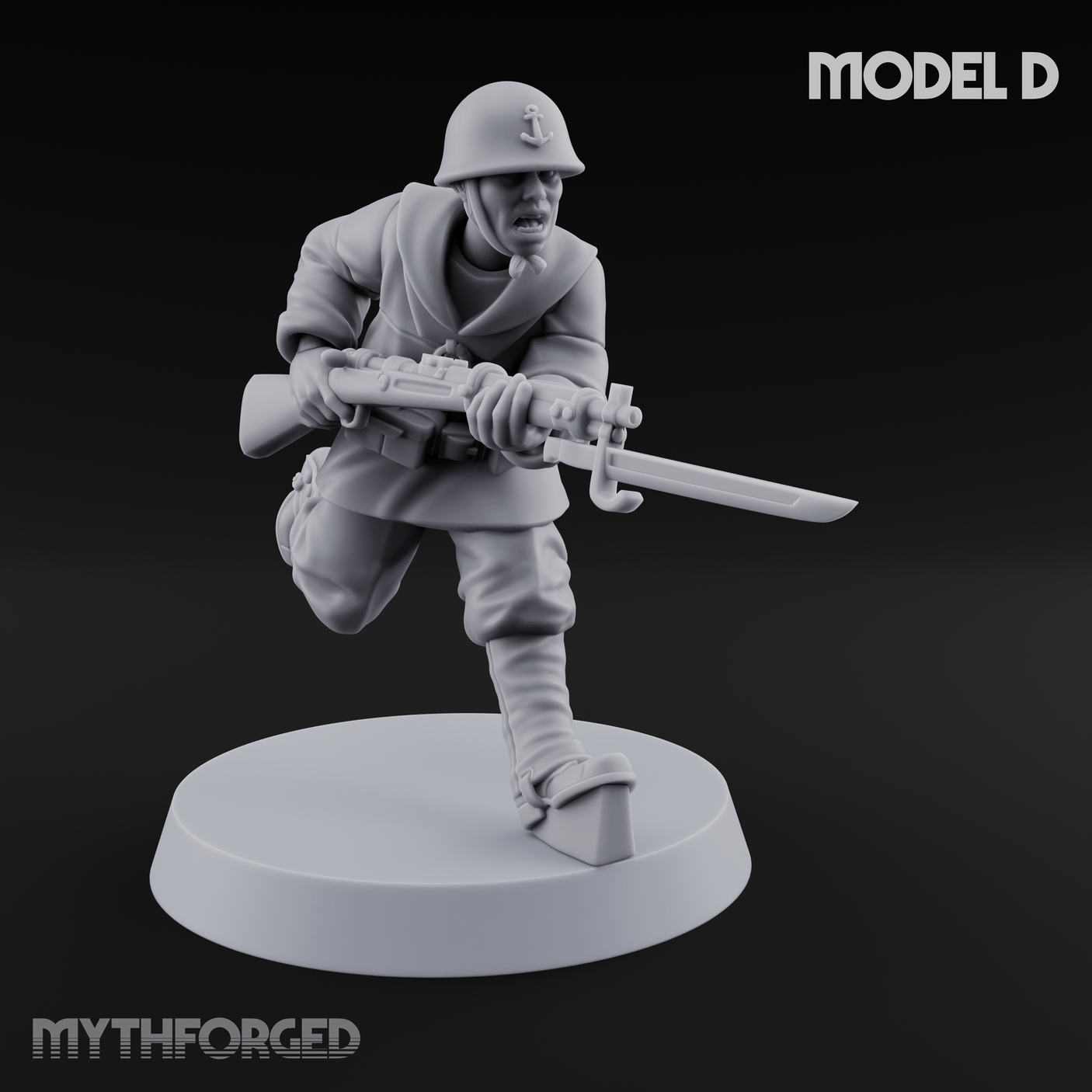 Bayonet Charging World War 2 Japanese Riflemen D Miniature for Dungeons and Dragons, Pathfinder or other TTRPGs