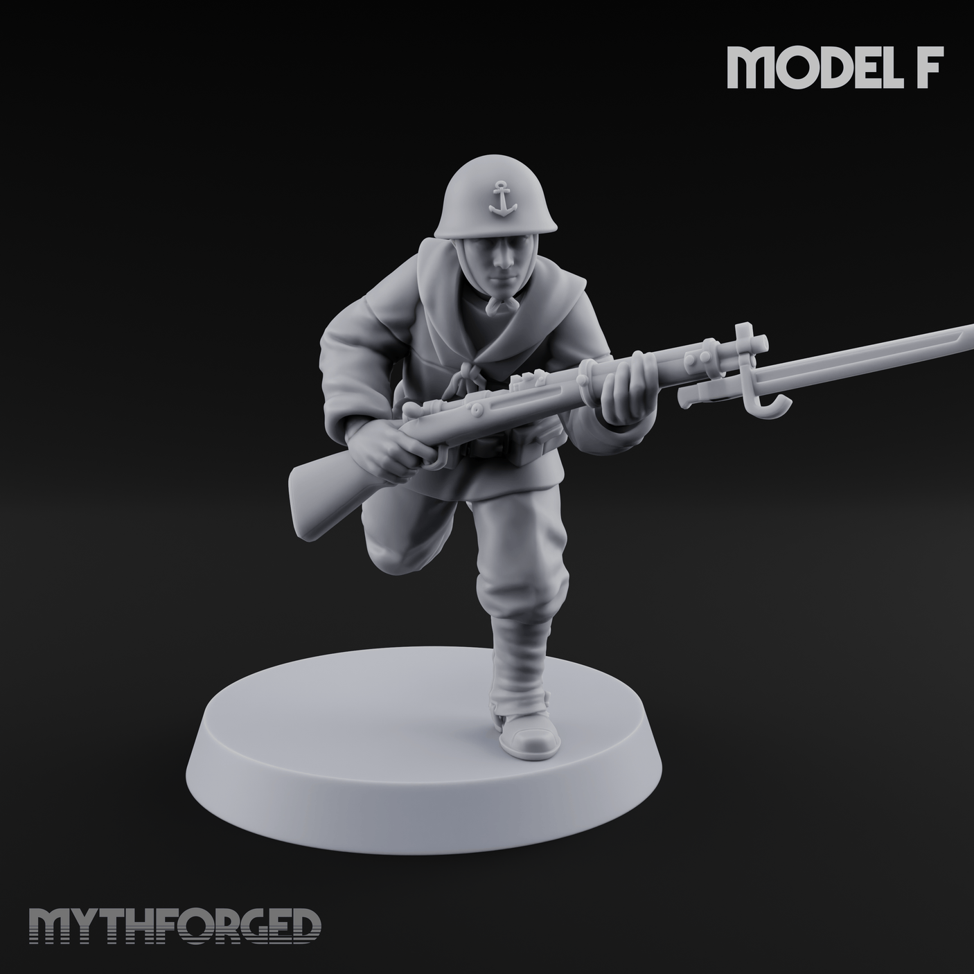 Bayonet Charging World War 2 Japanese Riflemen F Miniature for Dungeons and Dragons, Pathfinder or other TTRPGs